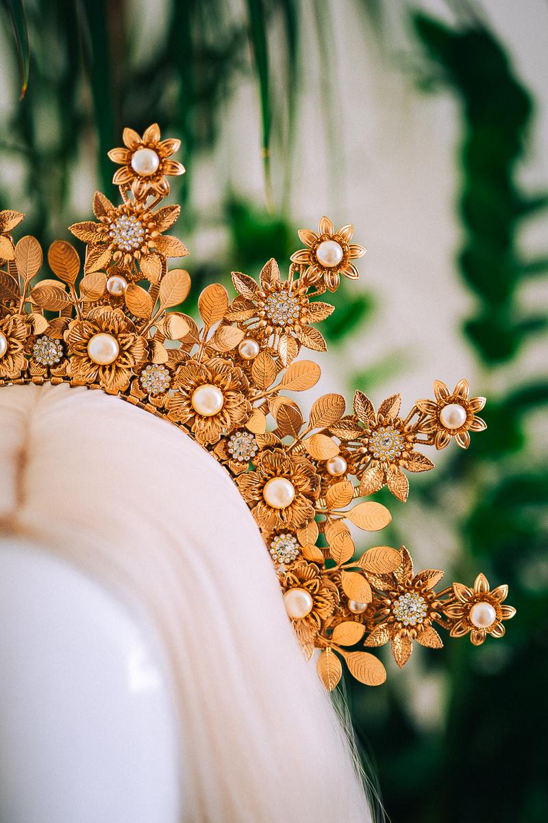 Golden Floral Halo Crown Bridal Headpiece Wedding Crown Goddess Tiara