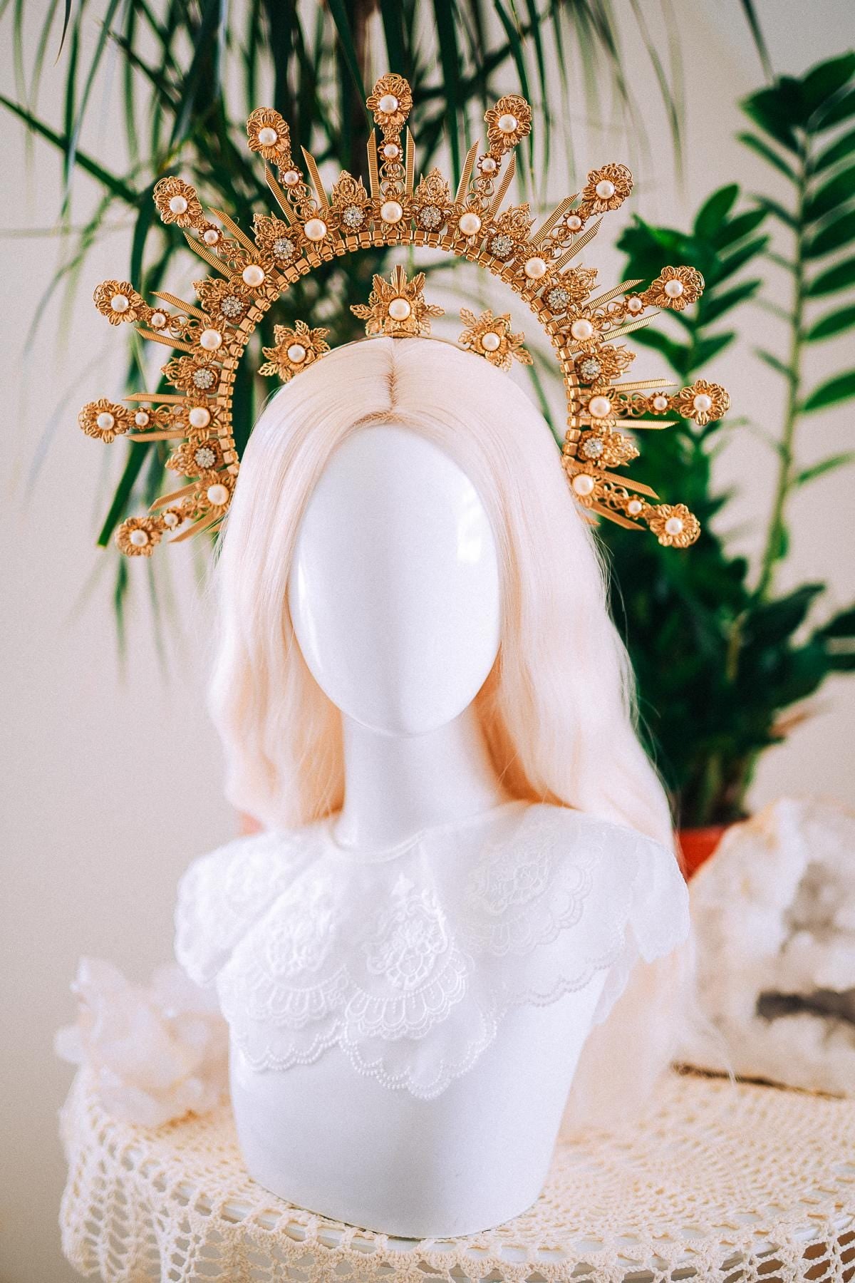 Celestial Halo Crown Gold Bridal Crown Wedding Headpiece Goddess Tiara Sun Halo Crown