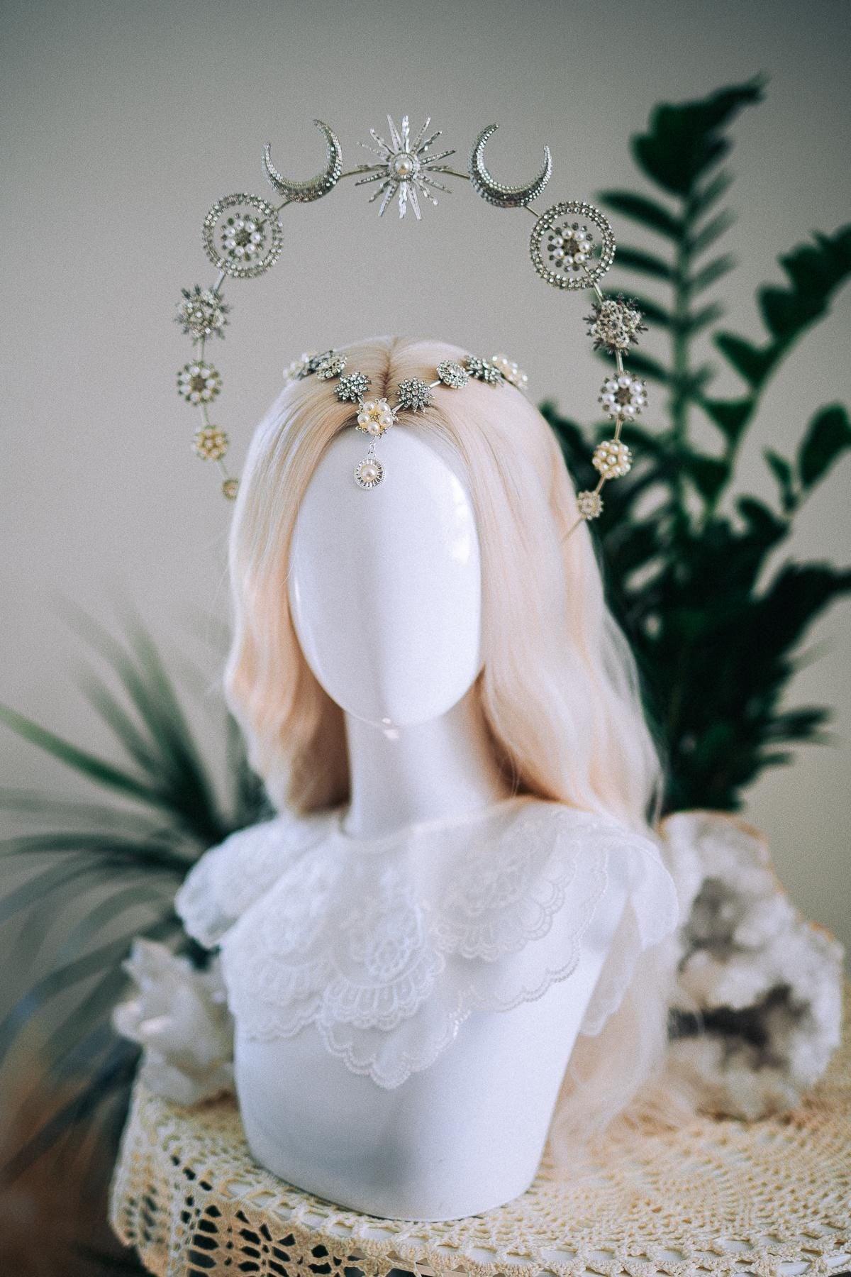 Silver Moonchild Halo Crown Celestial Bridal Crown Moon Goddess Headpiece Lunar Wedding Crown