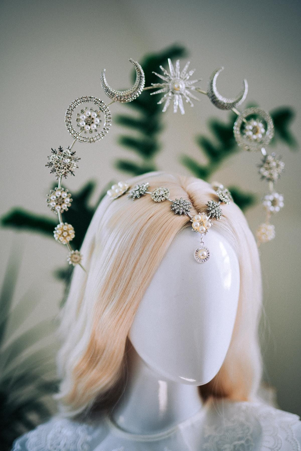 Silver Moonchild Halo Crown Celestial Bridal Crown Moon Goddess Headpiece Lunar Wedding Crown