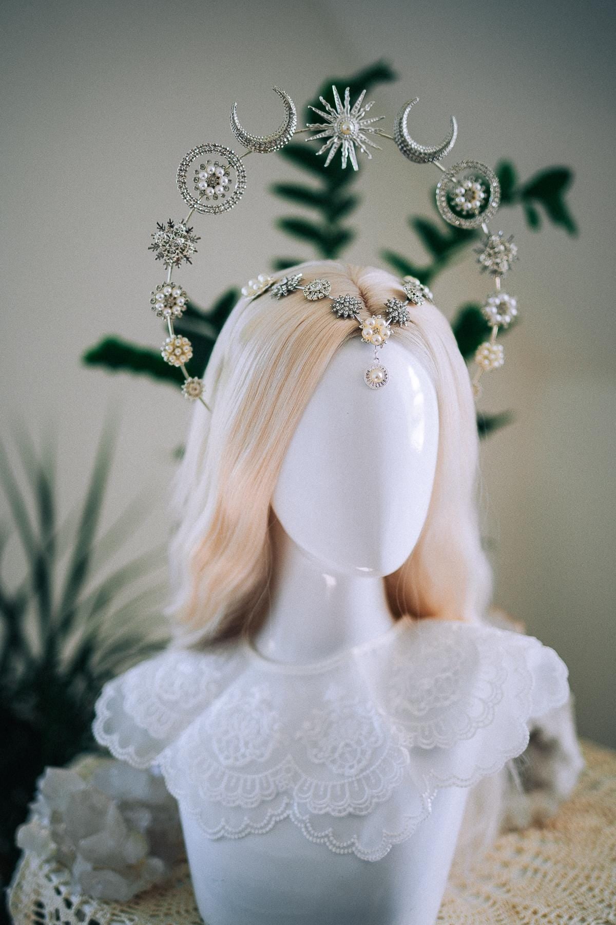 Silver Moonchild Halo Crown Celestial Bridal Crown Moon Goddess Headpiece Lunar Wedding Crown