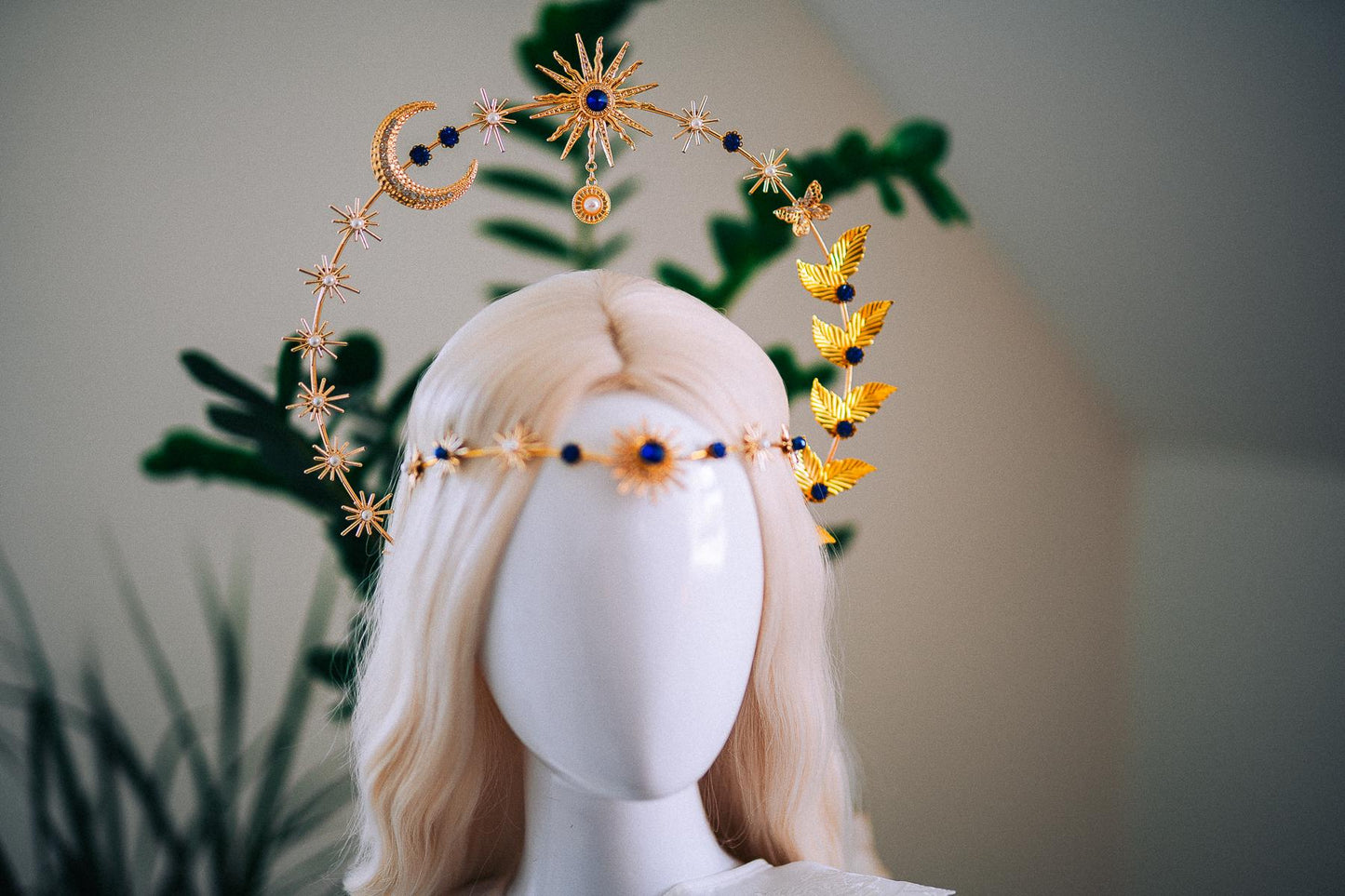 Celestial Moon Goddess Halo Crown Gold Moon Crown Sun And Moon Headpiece Lunar Wedding Crown