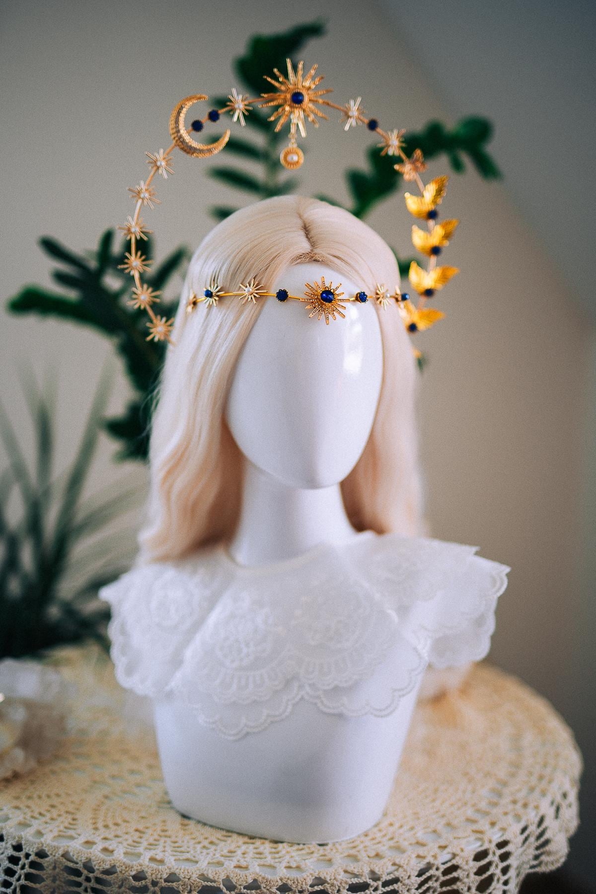 Celestial Moon Goddess Halo Crown Gold Moon Crown Sun And Moon Headpiece Lunar Wedding Crown