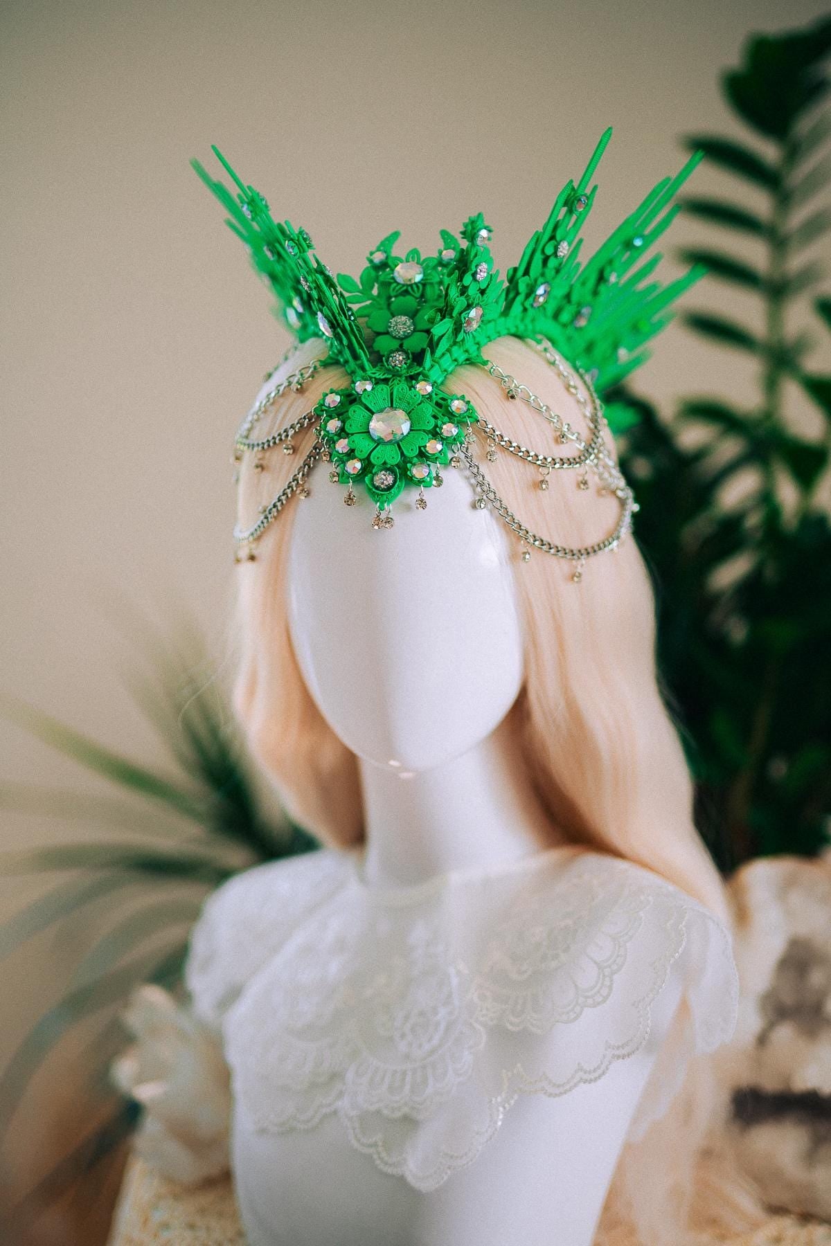 Neon Green UV Festival Crown Glow In The Dark Headpiece Rave Crown Festival Goddess Crown