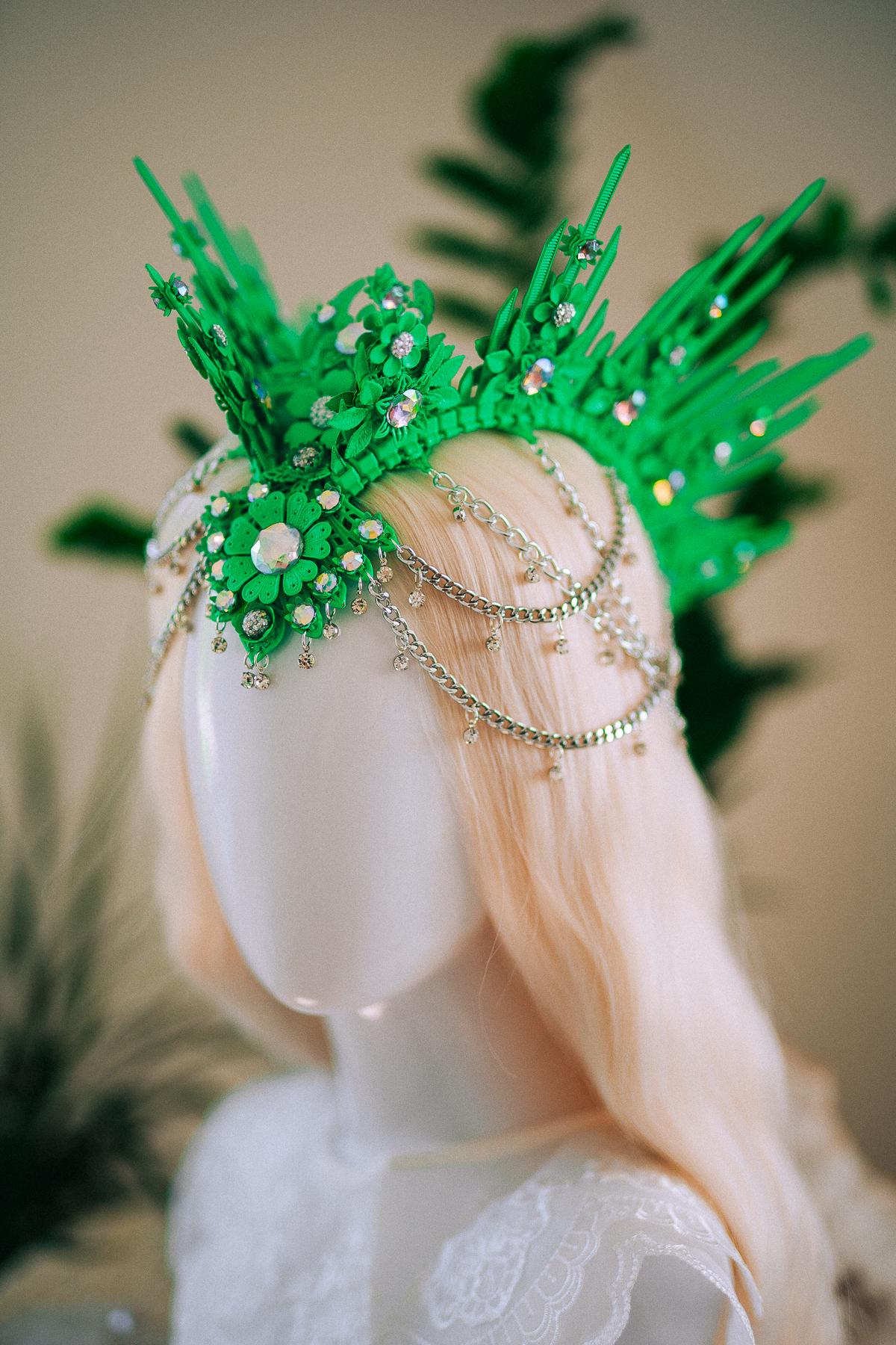 Neon Green UV Festival Crown Glow In The Dark Headpiece Rave Crown Festival Goddess Crown