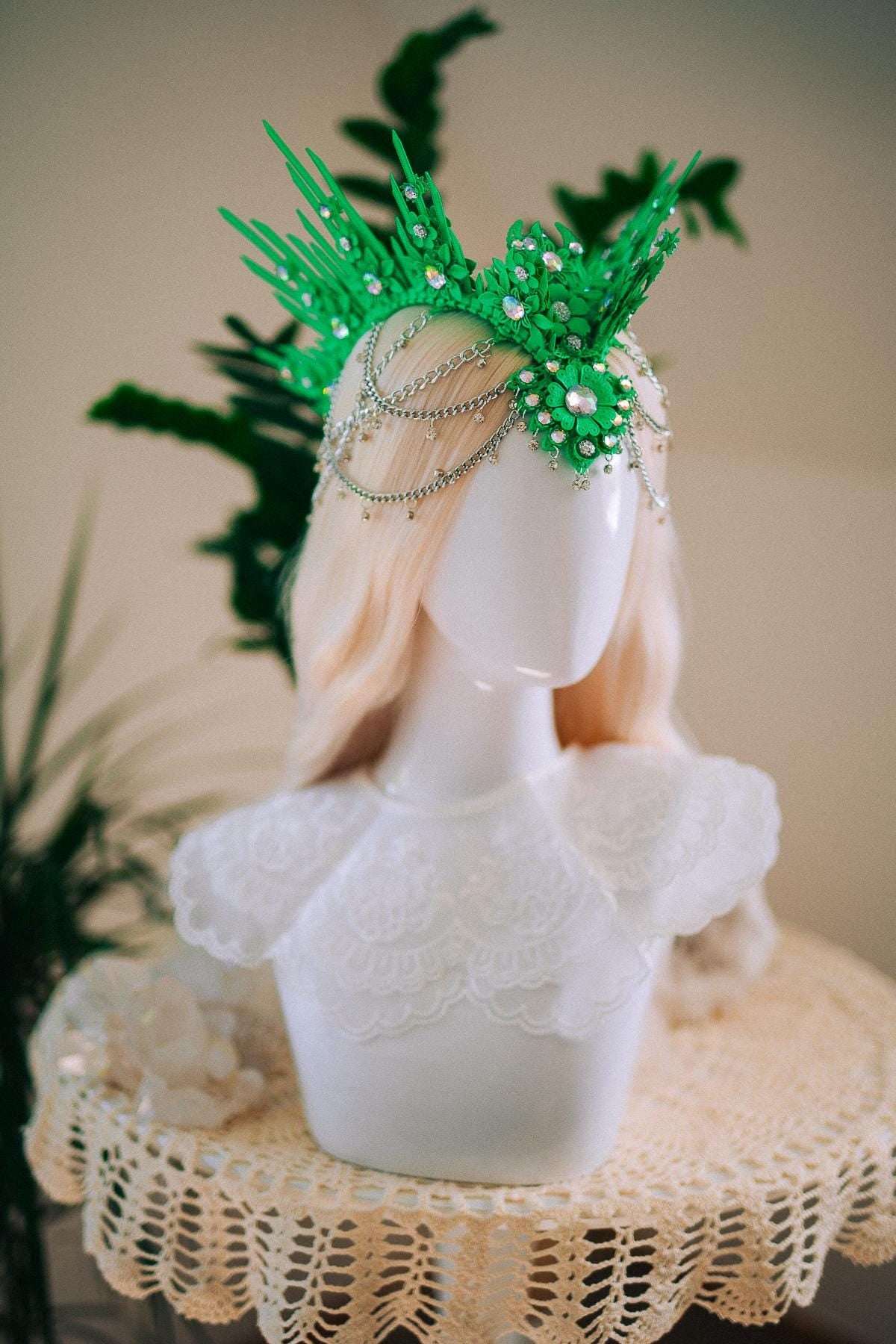 Neon Green UV Festival Crown Glow In The Dark Headpiece Rave Crown Festival Goddess Crown