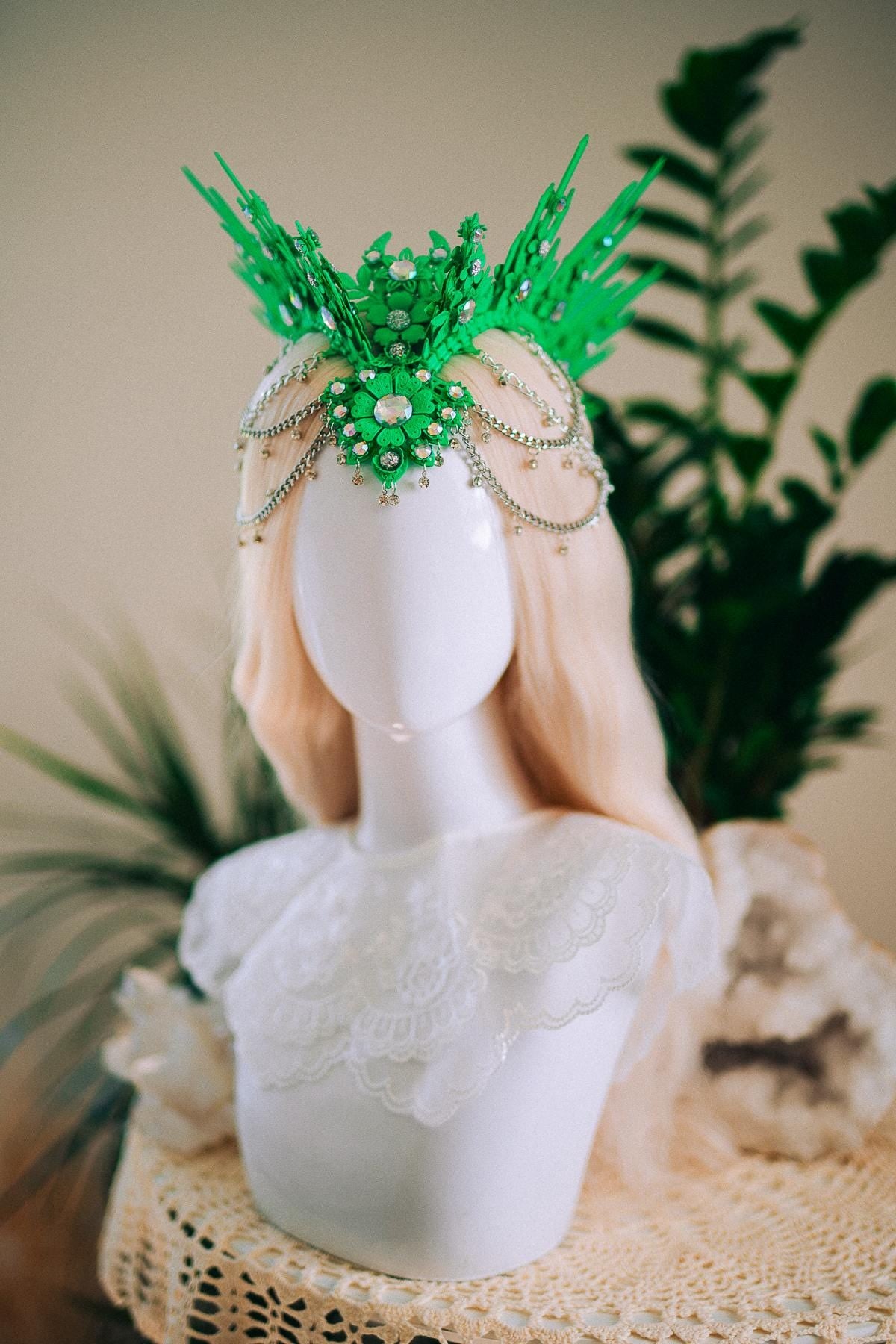 Neon Green UV Festival Crown Glow In The Dark Headpiece Rave Crown Festival Goddess Crown