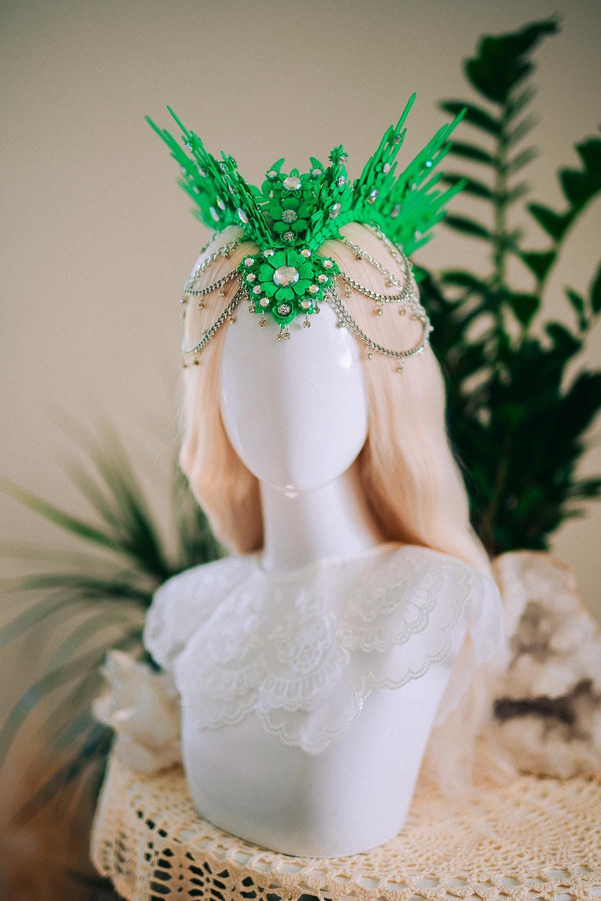 Neon Green UV Festival Crown Glow In The Dark Headpiece Rave Crown Festival Goddess Crown