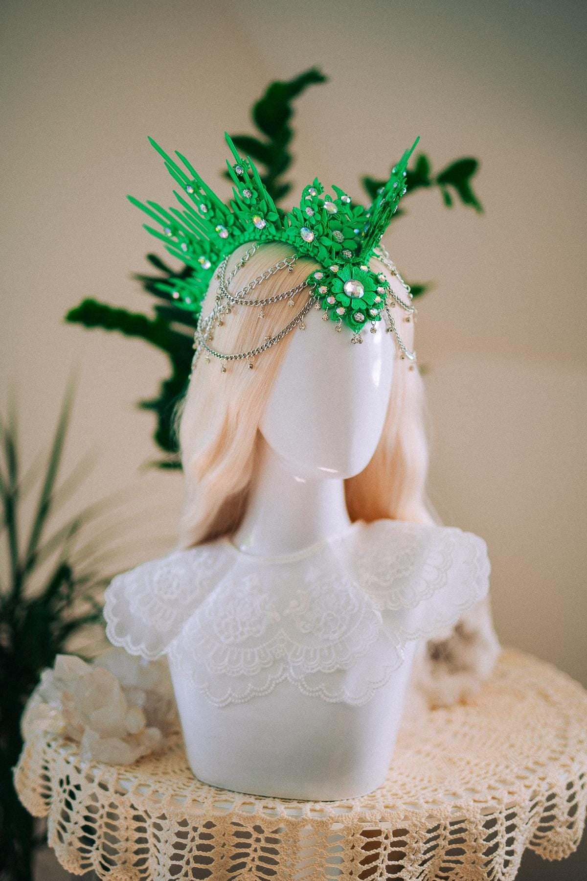 Neon Green UV Festival Crown Glow In The Dark Headpiece Rave Crown Festival Goddess Crown
