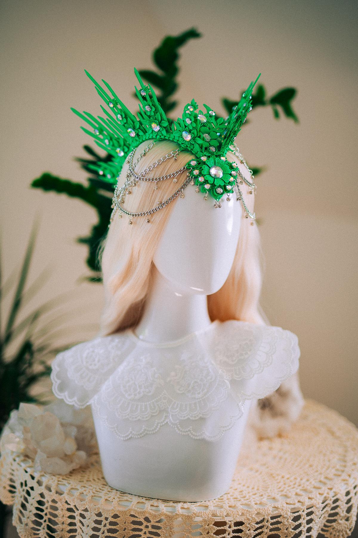 Neon Green UV Festival Crown Glow In The Dark Headpiece Rave Crown Festival Goddess Crown