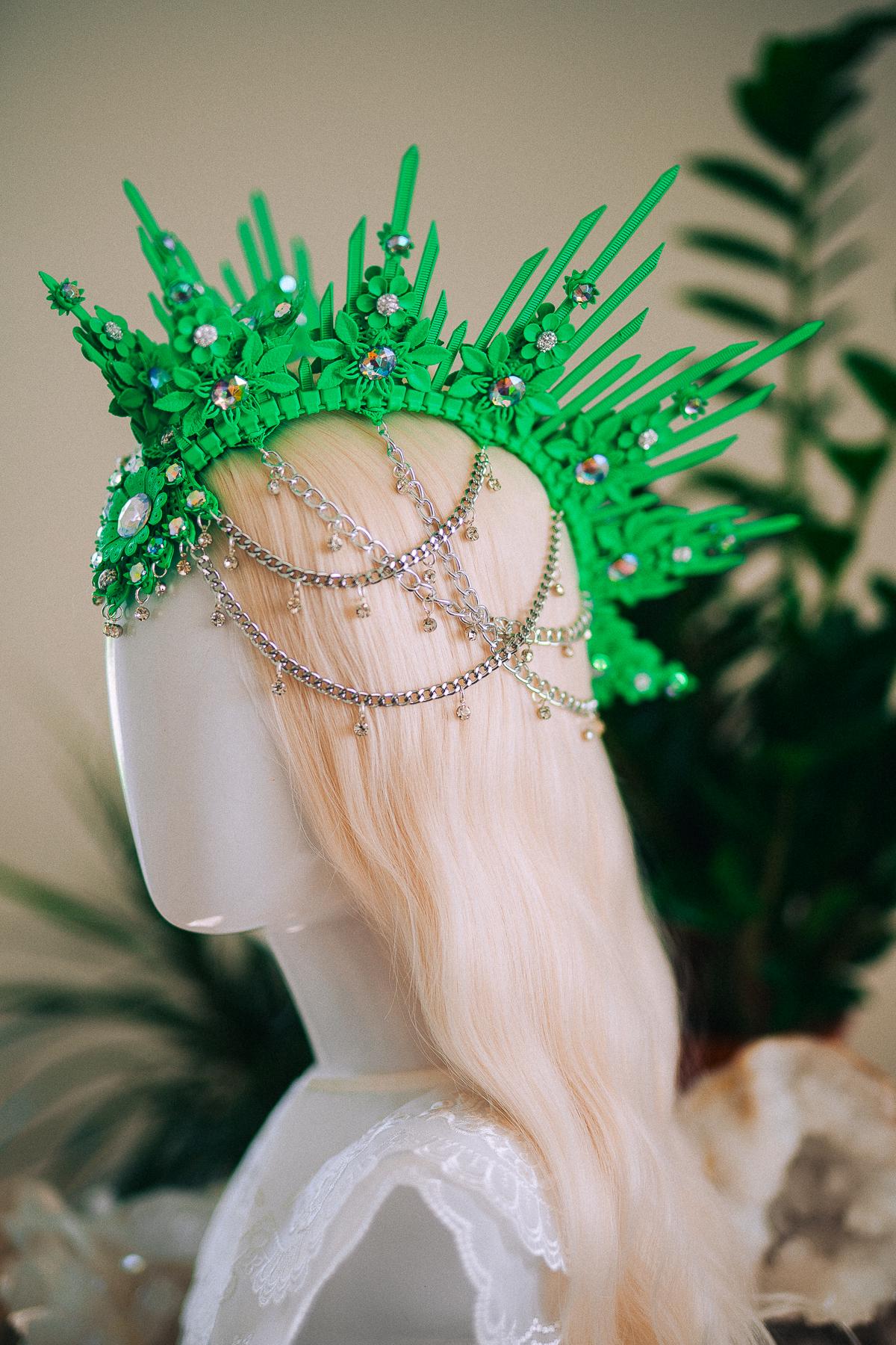 Neon Green UV Festival Crown Glow In The Dark Headpiece Rave Crown Festival Goddess Crown