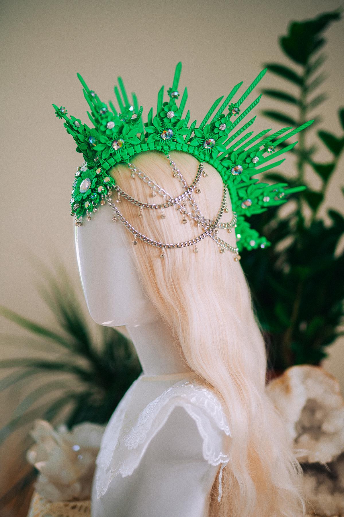 Neon Green UV Festival Crown Glow In The Dark Headpiece Rave Crown Festival Goddess Crown