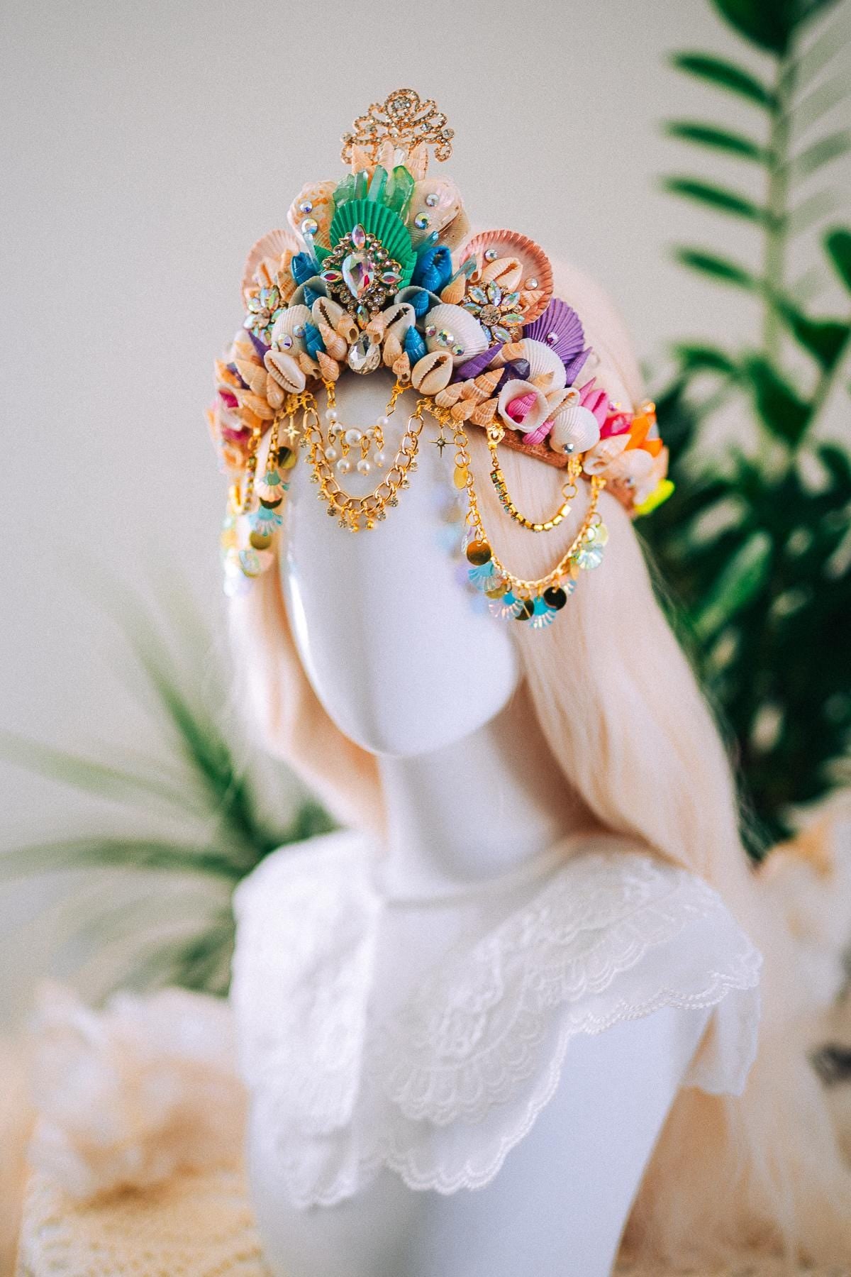 Rainbow Mermaid Crown Seashell Tiara Ocean Goddess Headpiece Pastel Mermaid Crown