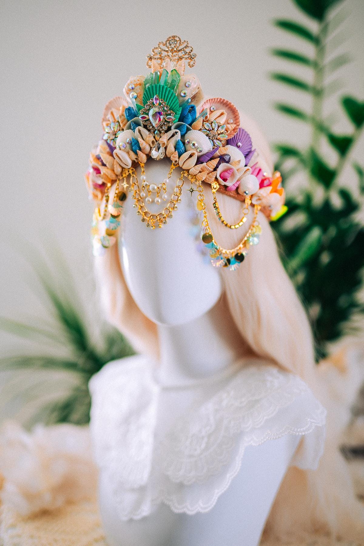 Rainbow Mermaid Crown Seashell Tiara Ocean Goddess Headpiece Pastel Mermaid Crown