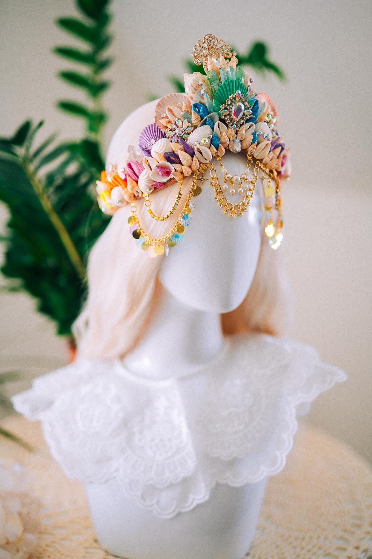 Rainbow Mermaid Crown Seashell Tiara Ocean Goddess Headpiece Pastel Mermaid Crown