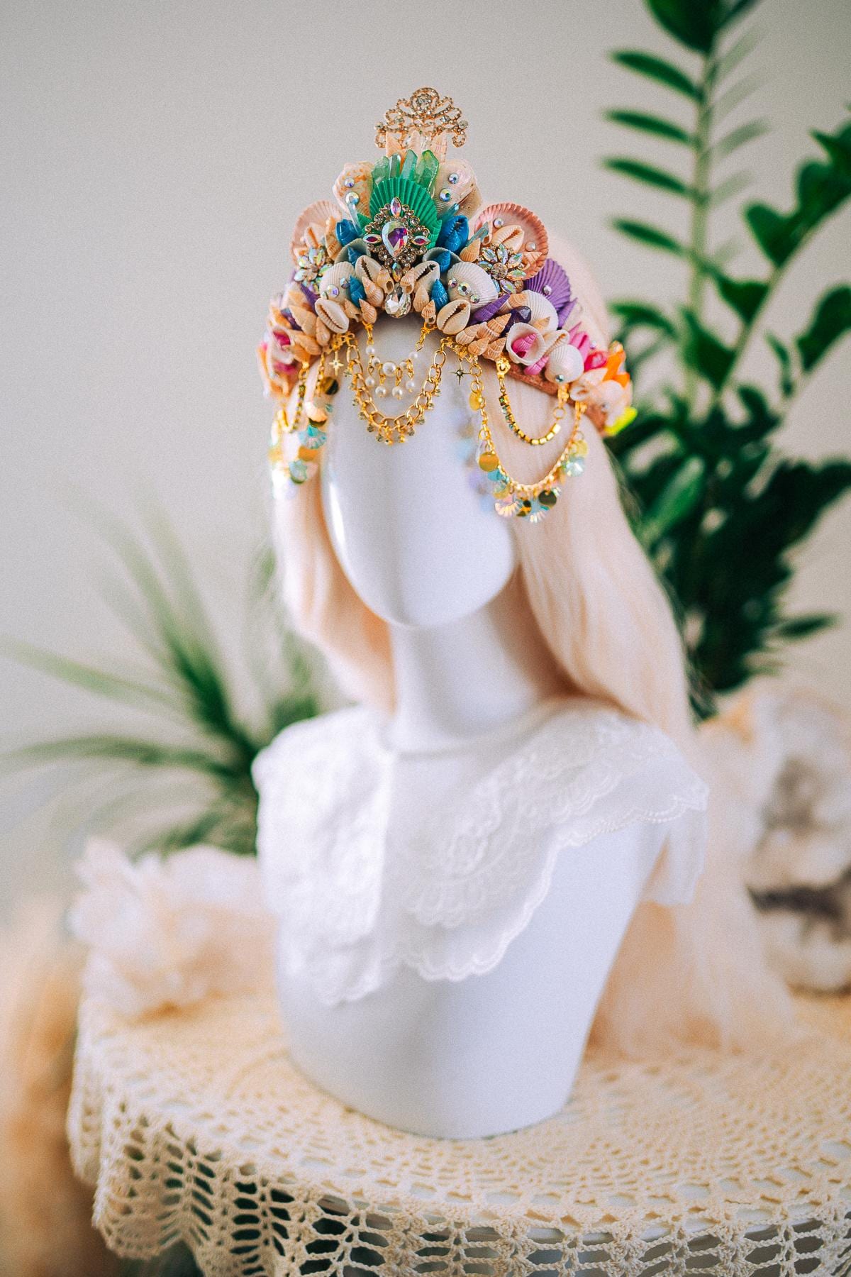 Rainbow Mermaid Crown Seashell Tiara Ocean Goddess Headpiece Pastel Mermaid Crown