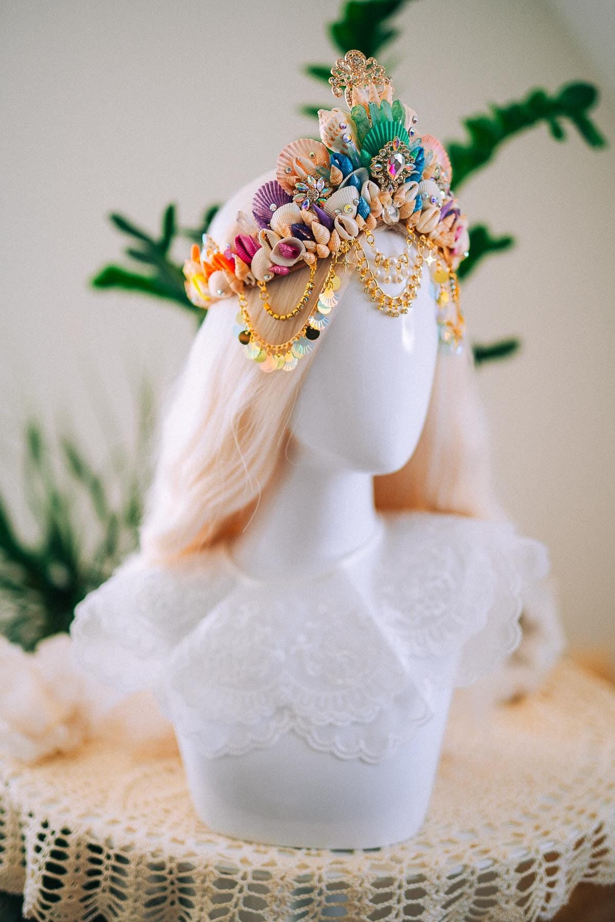 Rainbow Mermaid Crown Seashell Tiara Ocean Goddess Headpiece Pastel Mermaid Crown