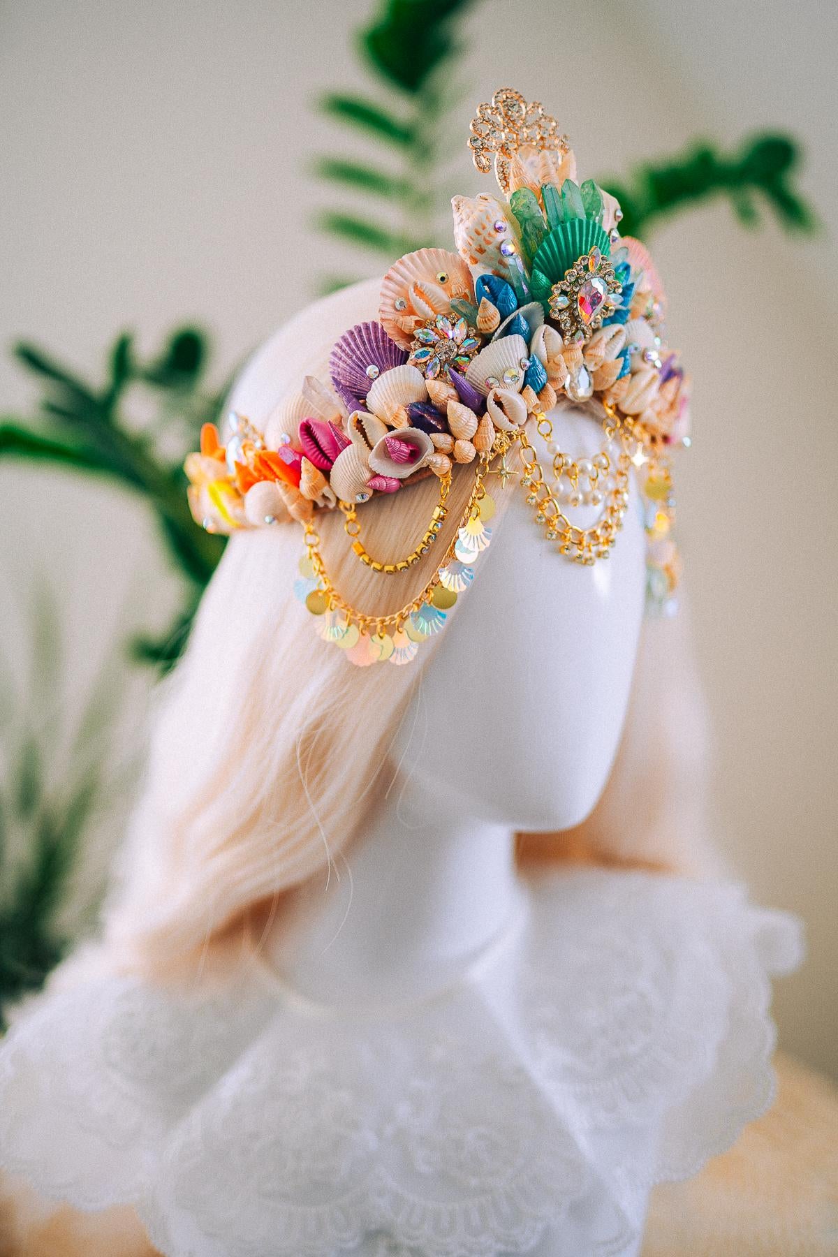 Rainbow Mermaid Crown Seashell Tiara Ocean Goddess Headpiece Pastel Mermaid Crown