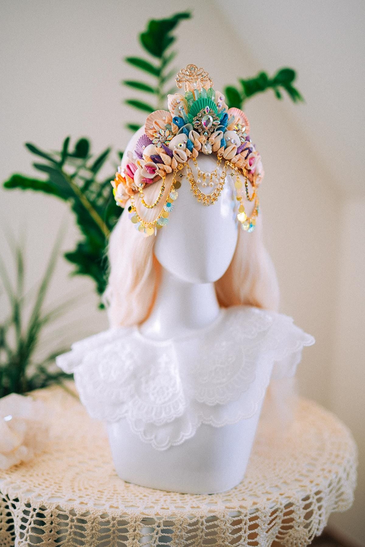 Rainbow Mermaid Crown Seashell Tiara Ocean Goddess Headpiece Pastel Mermaid Crown