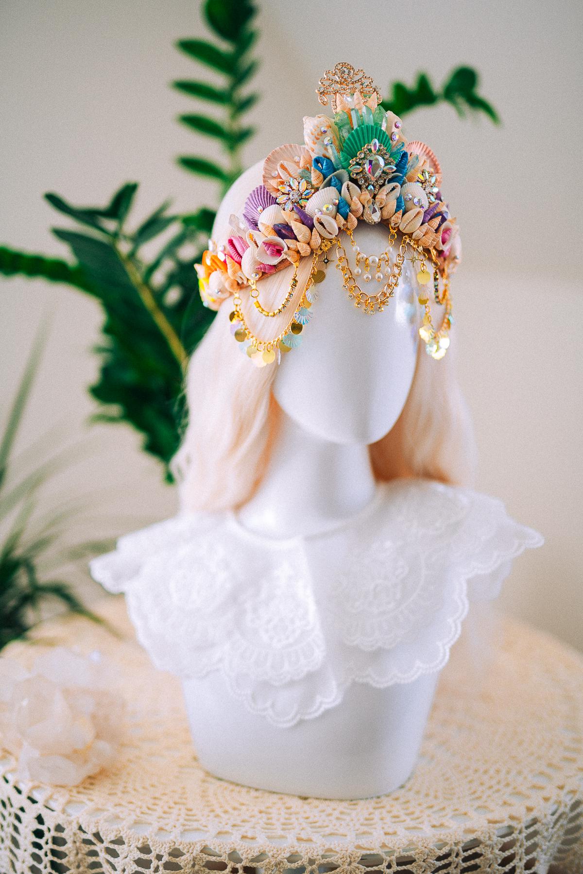 Rainbow Mermaid Crown Seashell Tiara Ocean Goddess Headpiece Pastel Mermaid Crown