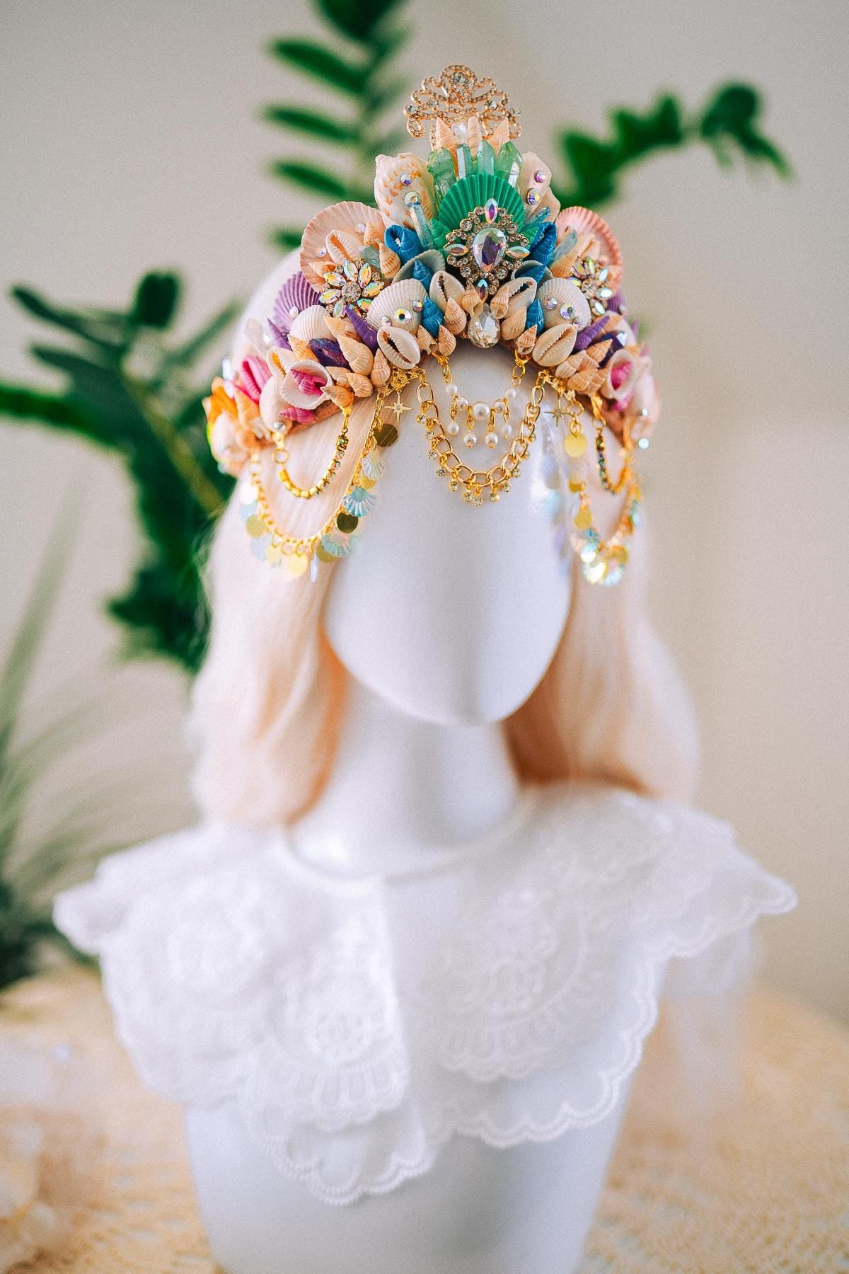 Rainbow Mermaid Crown Seashell Tiara Ocean Goddess Headpiece Pastel Mermaid Crown