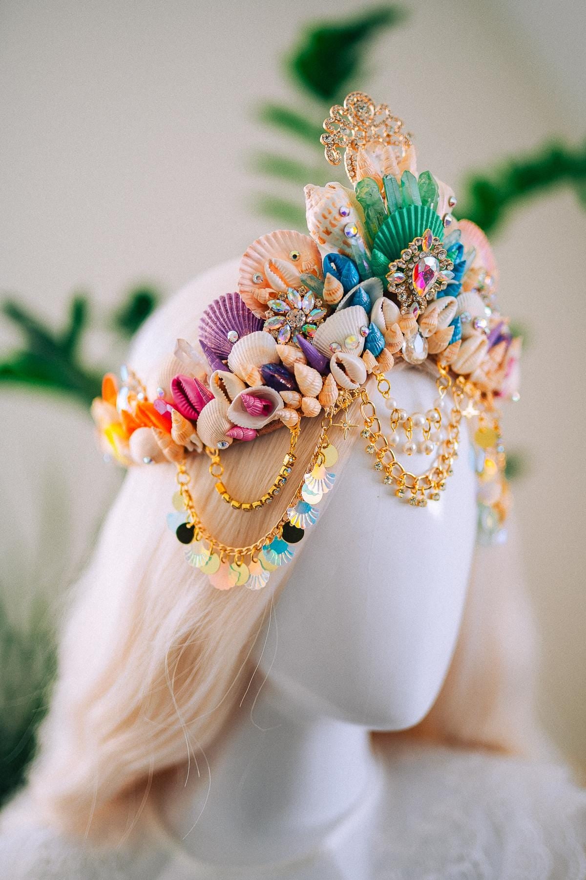 Rainbow Mermaid Crown Seashell Tiara Ocean Goddess Headpiece Pastel Mermaid Crown