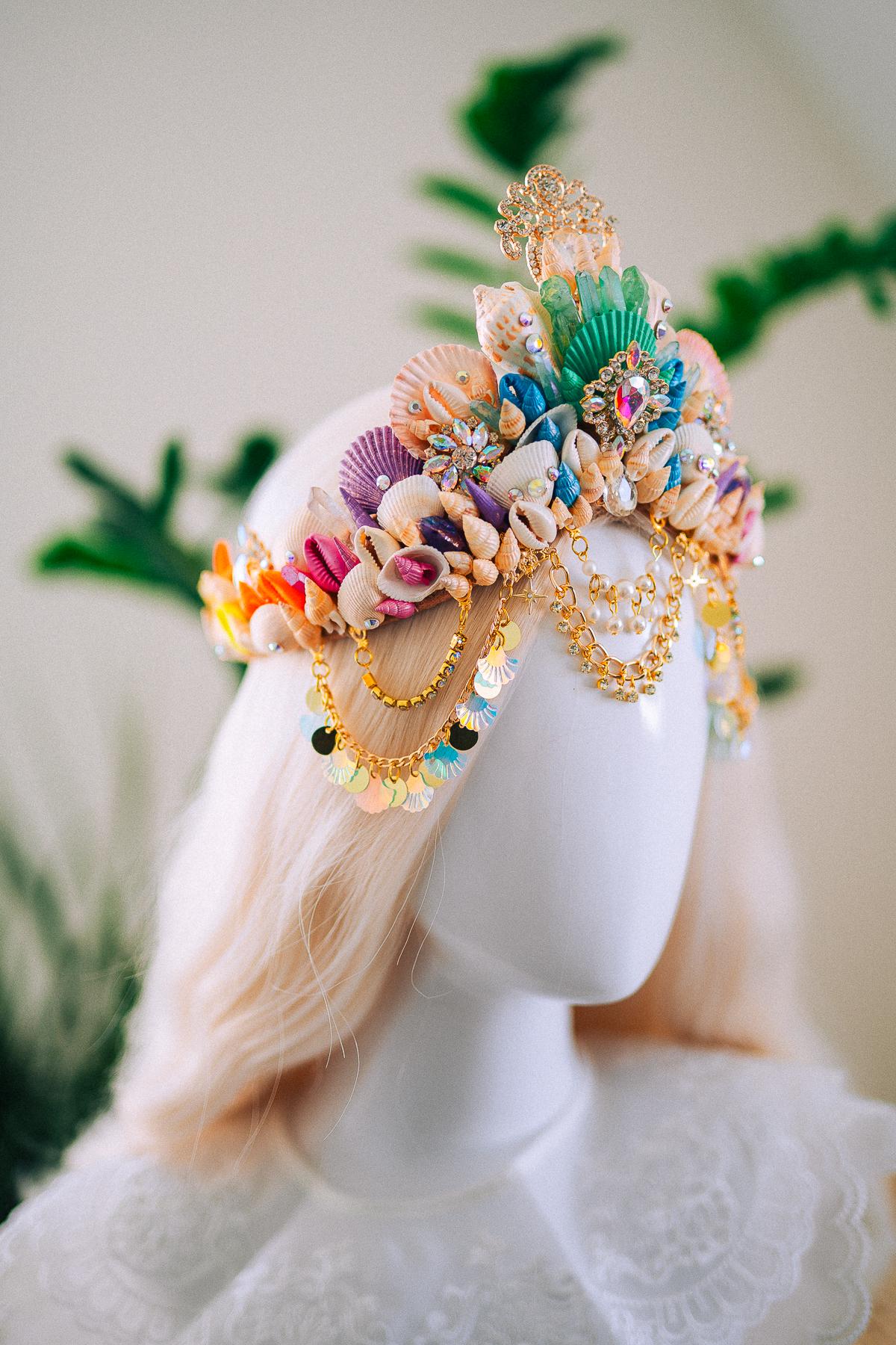 Rainbow Mermaid Crown Seashell Tiara Ocean Goddess Headpiece Pastel Mermaid Crown