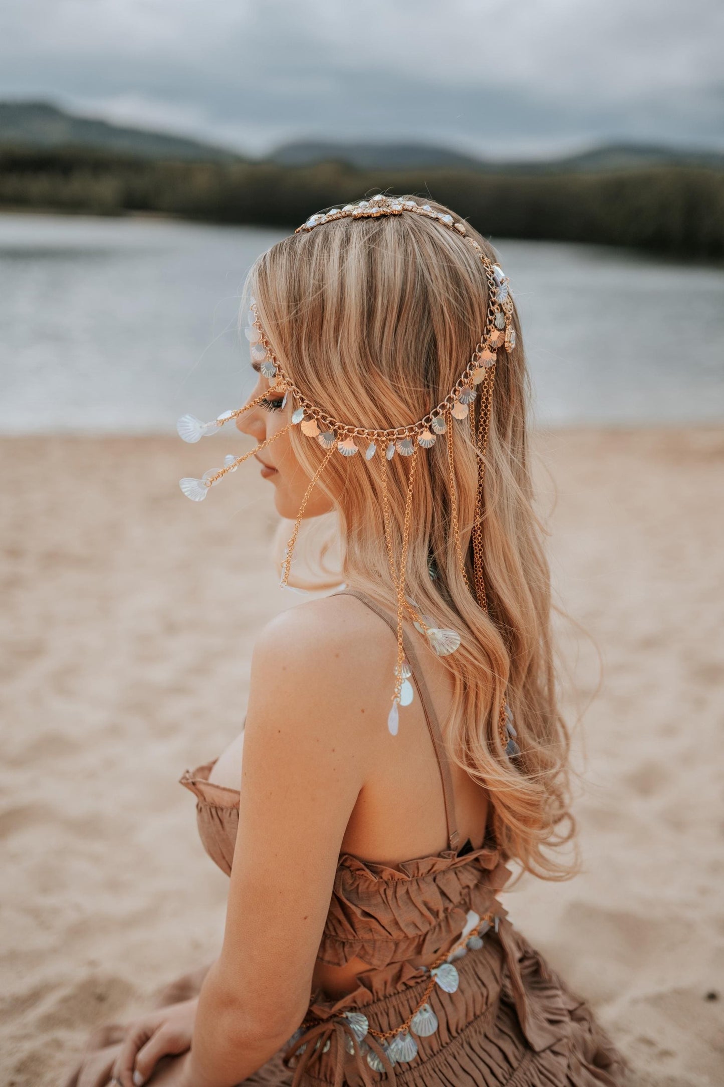 Gold Seashell Earrings Beach Goddess Festival Jewelry Coastal Earrings