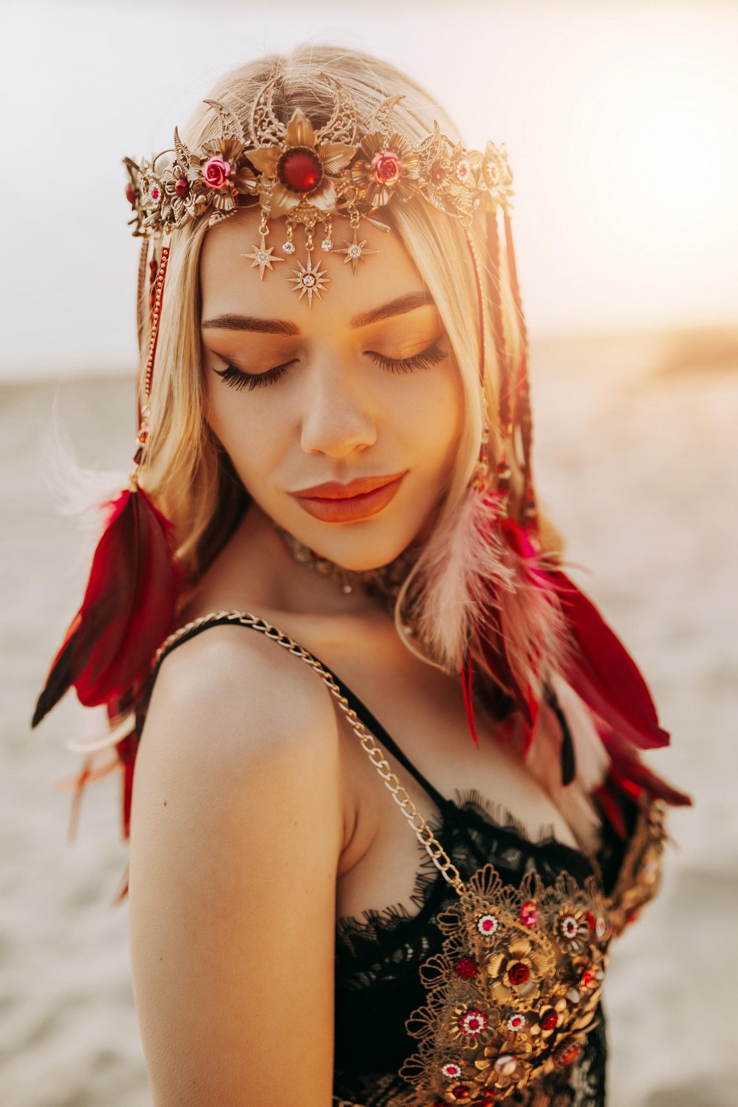 Ruby Moon Goddess Belly Chain Belt Festival Jewelry