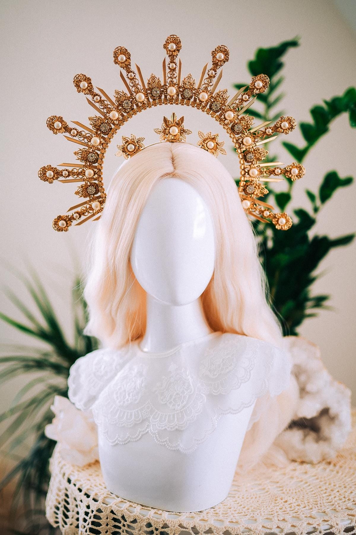 Celestial Halo Crown Gold Bridal Crown Wedding Headpiece Goddess Tiara Sun Halo Crown