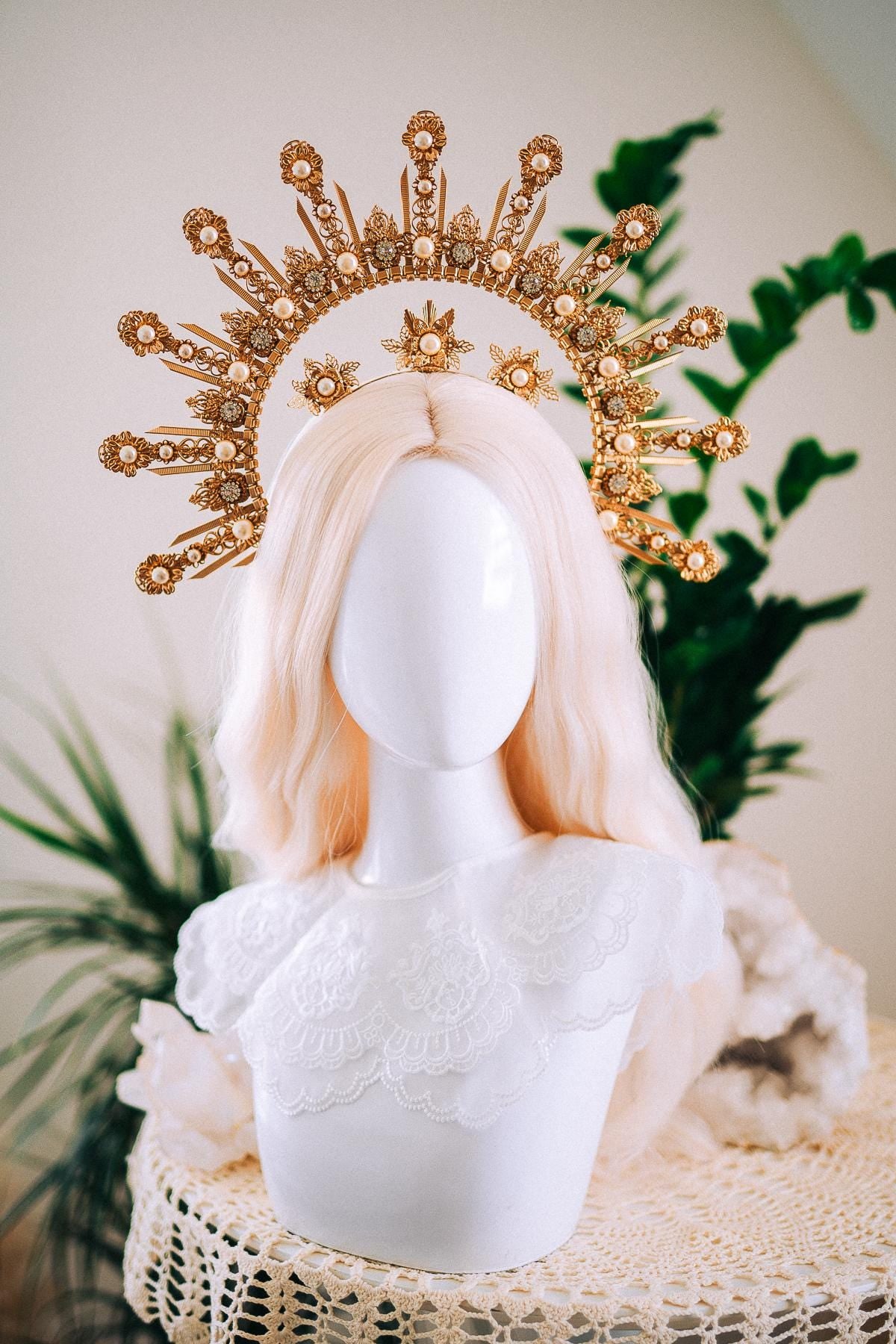 Celestial Halo Crown Gold Bridal Crown Wedding Headpiece Goddess Tiara Sun Halo Crown