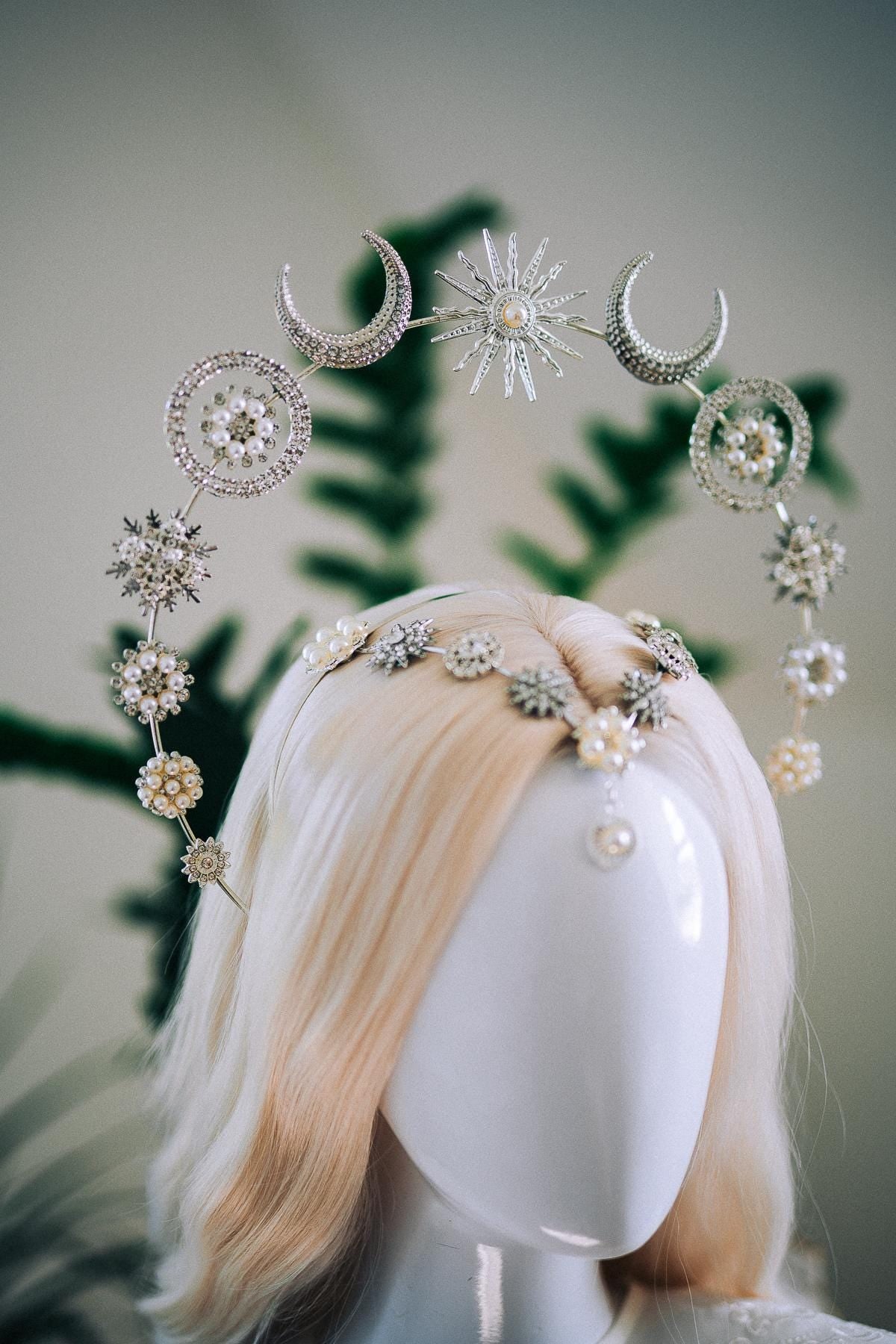 Silver Moonchild Halo Crown Celestial Bridal Crown Moon Goddess Headpiece Lunar Wedding Crown