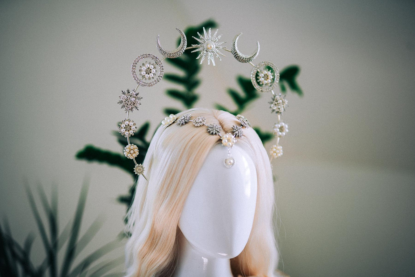 Silver Moonchild Halo Crown Celestial Bridal Crown Moon Goddess Headpiece Lunar Wedding Crown