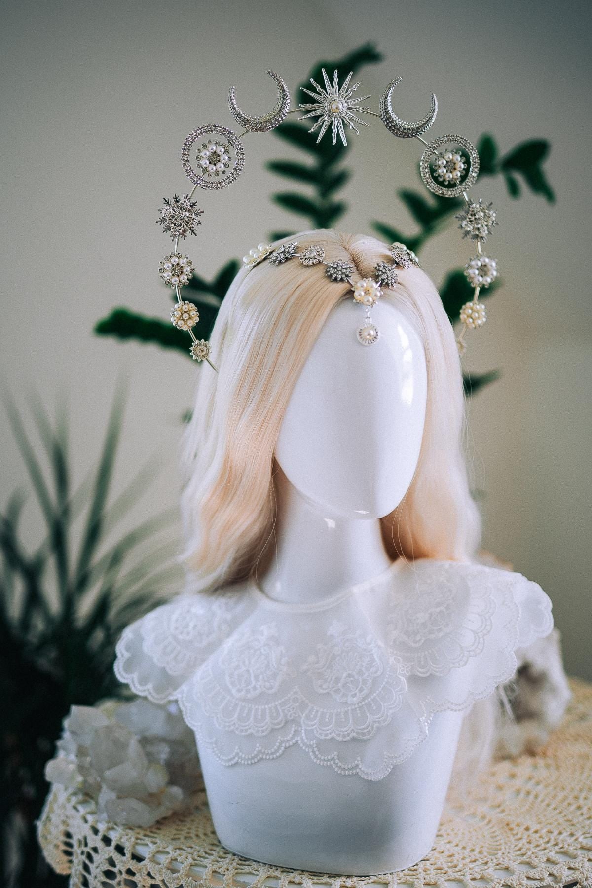 Silver Moonchild Halo Crown Celestial Bridal Crown Moon Goddess Headpiece Lunar Wedding Crown