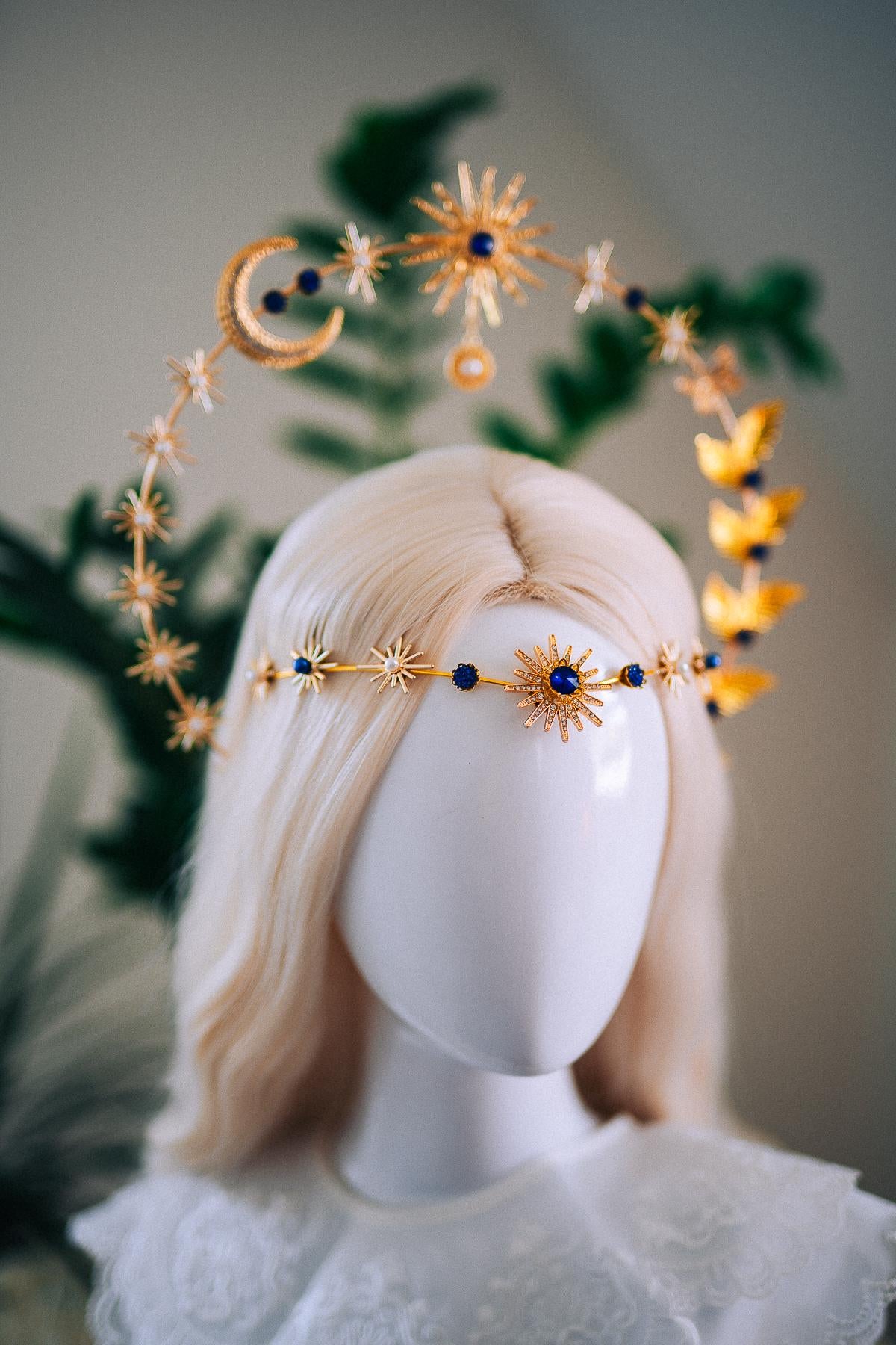 Celestial Moon Goddess Halo Crown Gold Moon Crown Sun And Moon Headpiece Lunar Wedding Crown