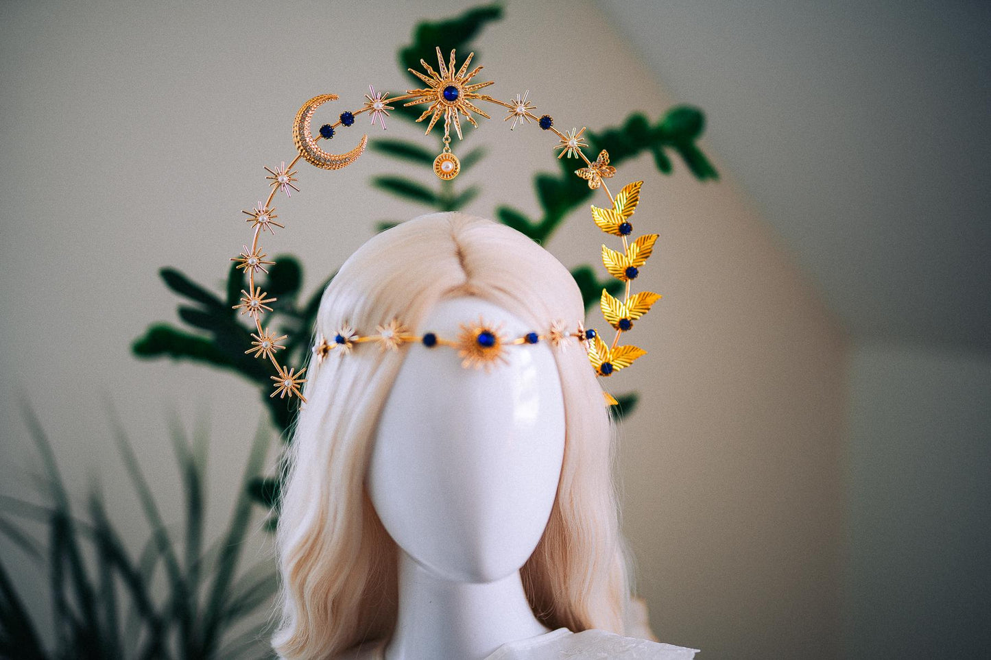 Celestial Moon Goddess Halo Crown Gold Moon Crown Sun And Moon Headpiece Lunar Wedding Crown