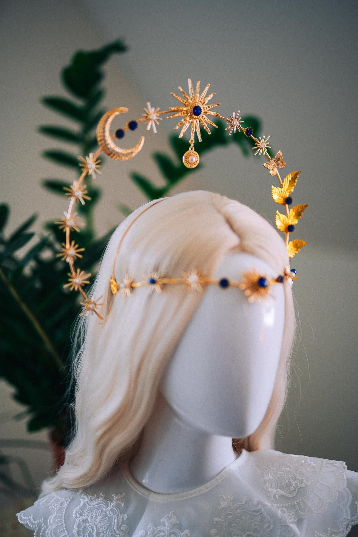 Celestial Moon Goddess Halo Crown Gold Moon Crown Sun And Moon Headpiece Lunar Wedding Crown