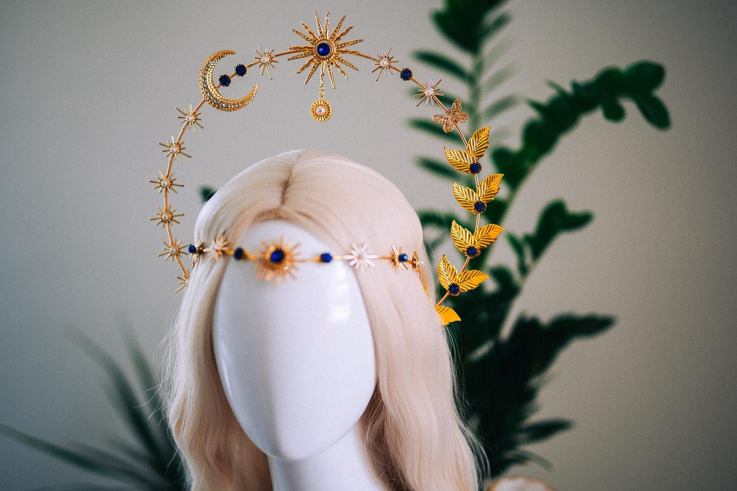 Celestial Moon Goddess Halo Crown Gold Moon Crown Sun And Moon Headpiece Lunar Wedding Crown