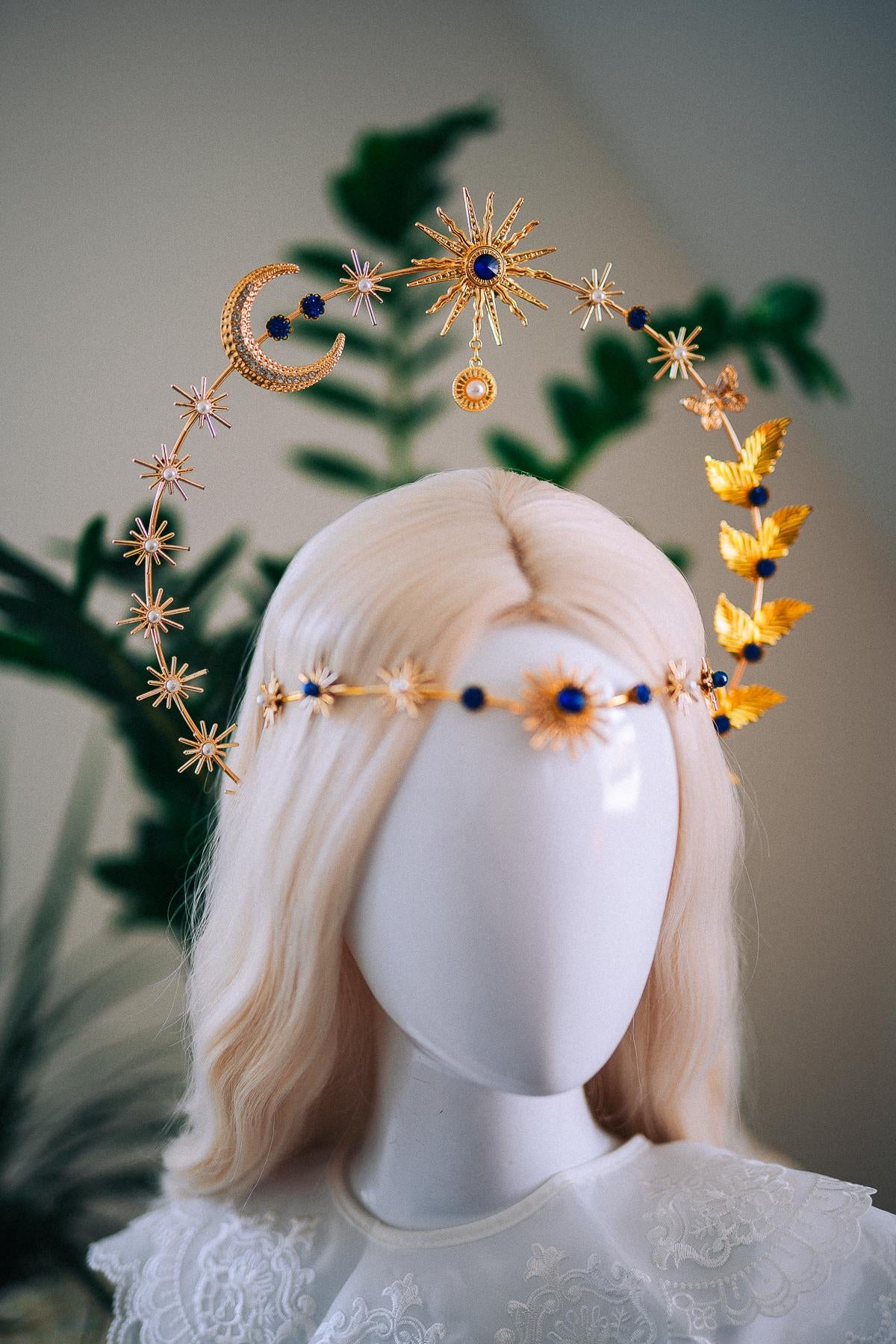 Celestial Moon Goddess Halo Crown Gold Moon Crown Sun And Moon Headpiece Lunar Wedding Crown