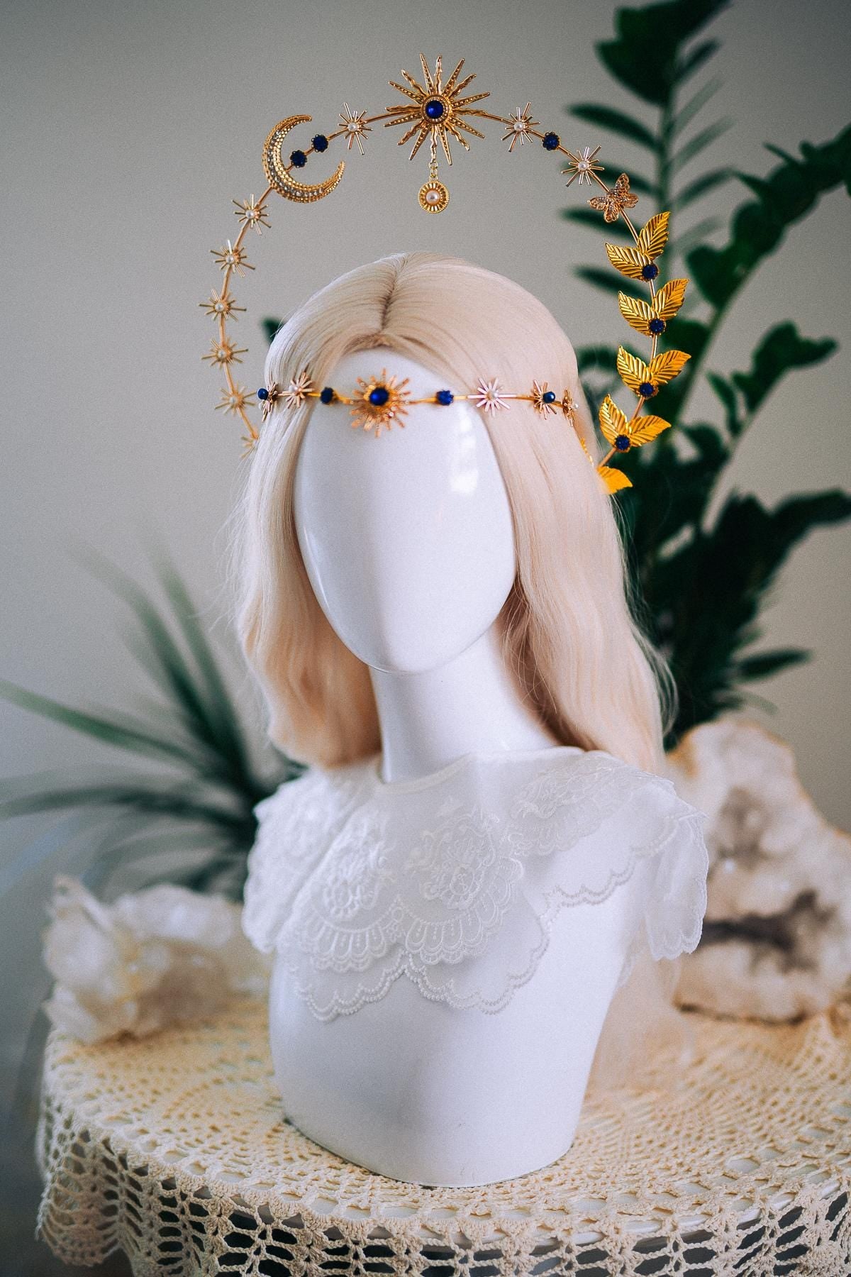 Celestial Moon Goddess Halo Crown Gold Moon Crown Sun And Moon Headpiece Lunar Wedding Crown