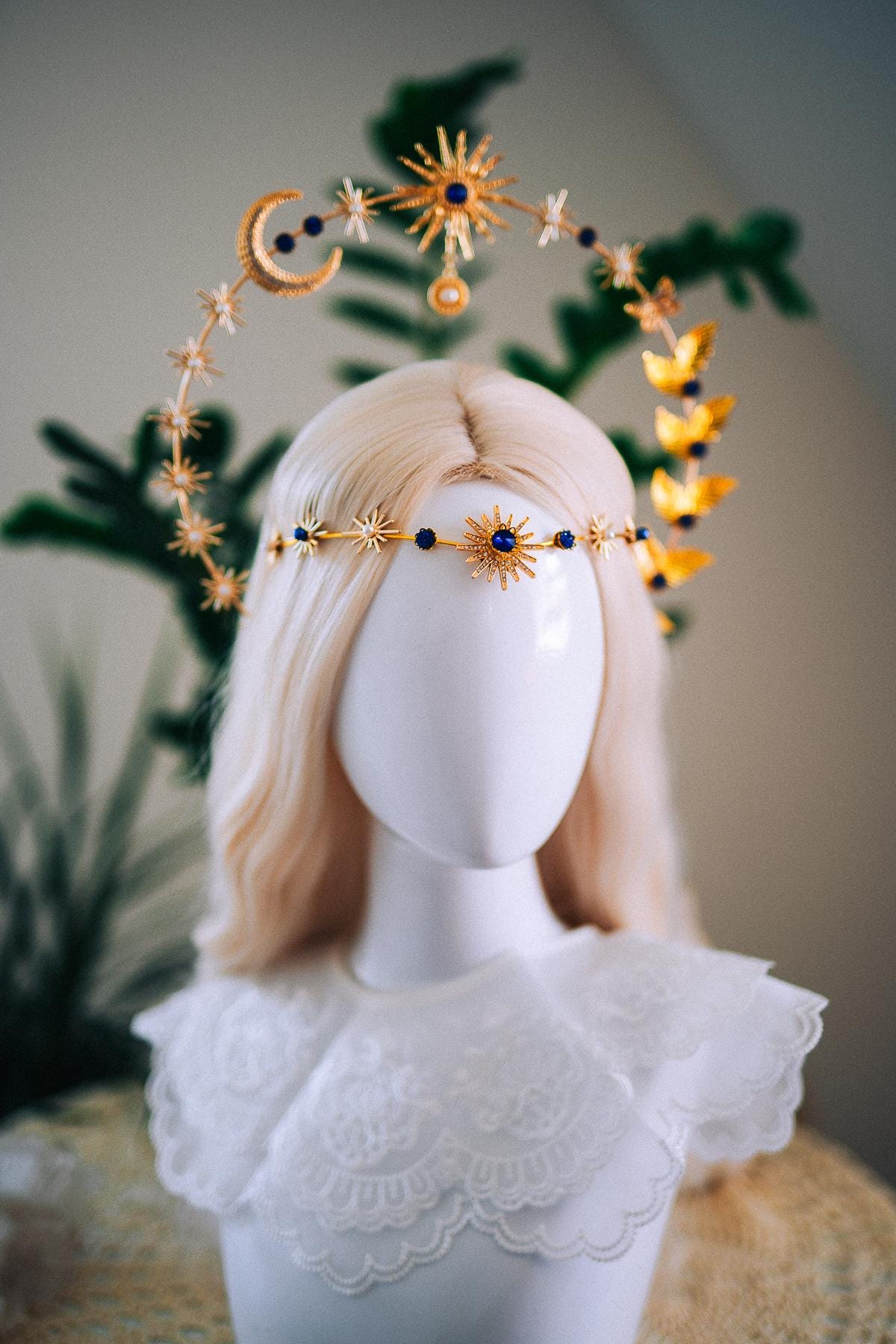 Celestial Moon Goddess Halo Crown Gold Moon Crown Sun And Moon Headpiece Lunar Wedding Crown