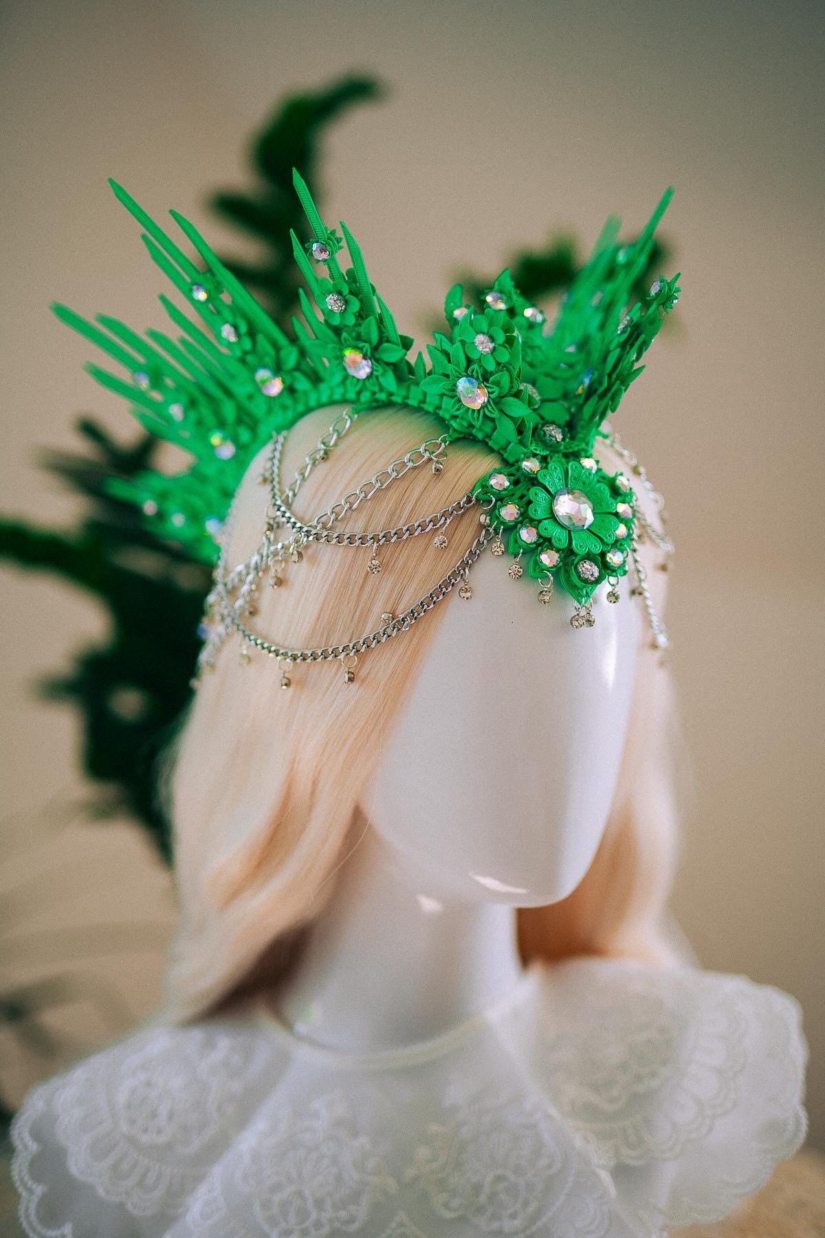 Neon Green UV Festival Crown Glow In The Dark Headpiece Rave Crown Festival Goddess Crown