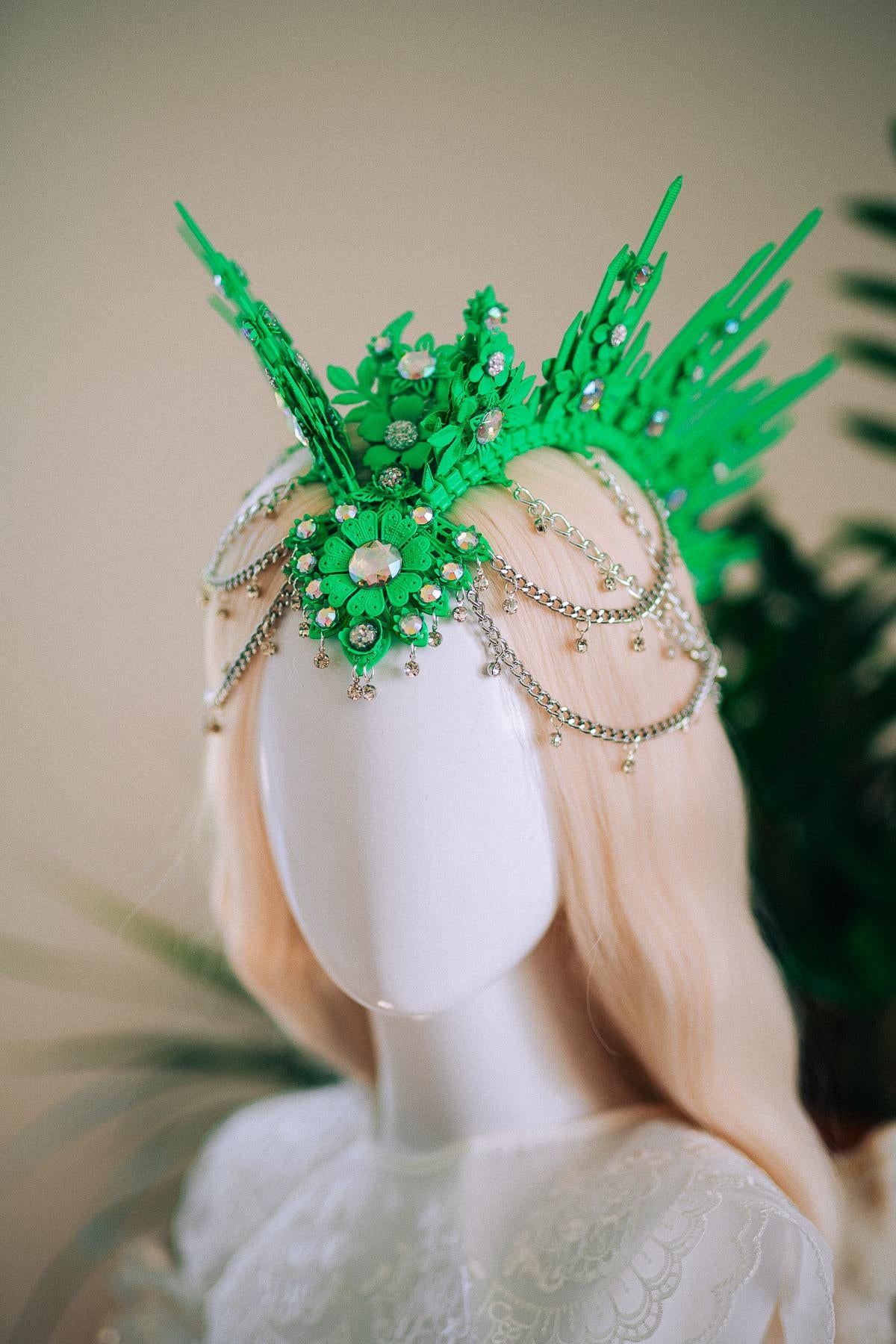 Neon Green UV Festival Crown Glow In The Dark Headpiece Rave Crown Festival Goddess Crown