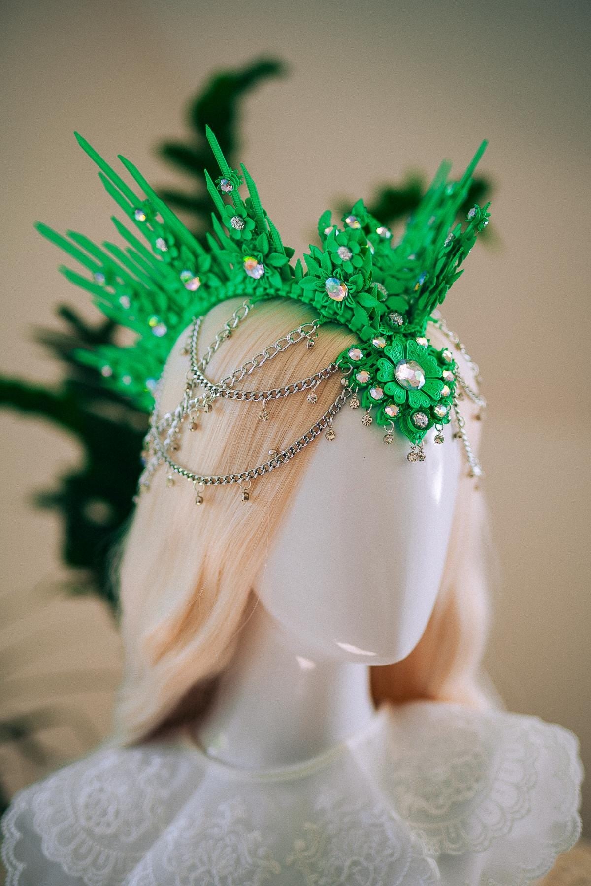 Neon Green UV Festival Crown Glow In The Dark Headpiece Rave Crown Festival Goddess Crown