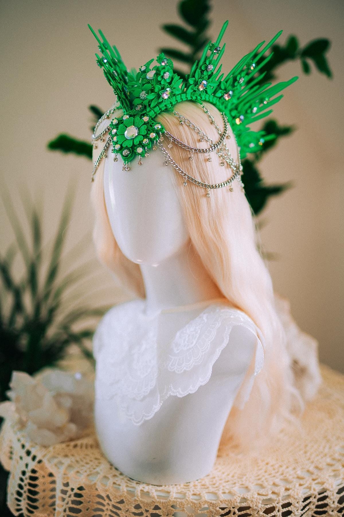 Neon Green UV Festival Crown Glow In The Dark Headpiece Rave Crown Festival Goddess Crown
