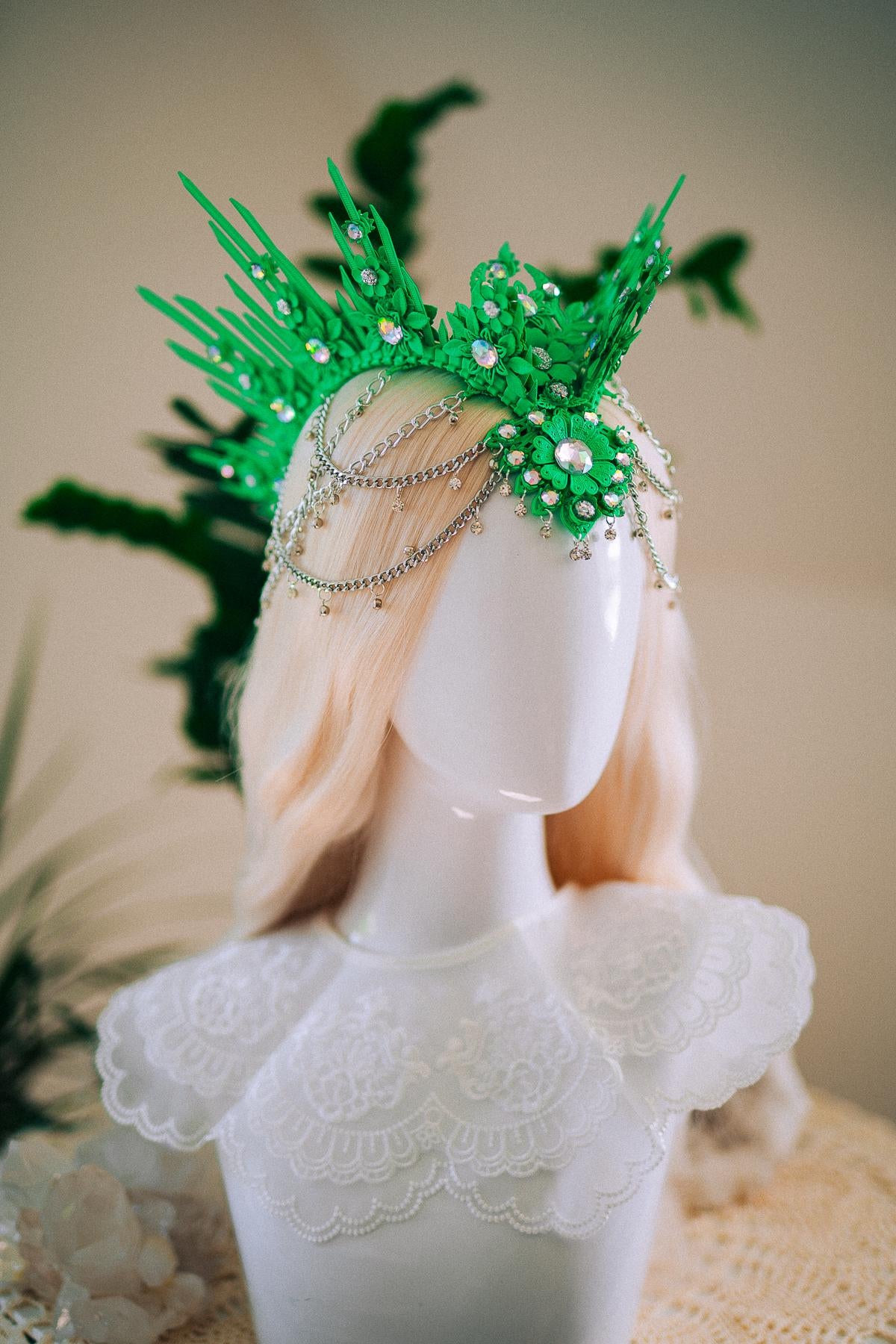 Neon Green UV Festival Crown Glow In The Dark Headpiece Rave Crown Festival Goddess Crown