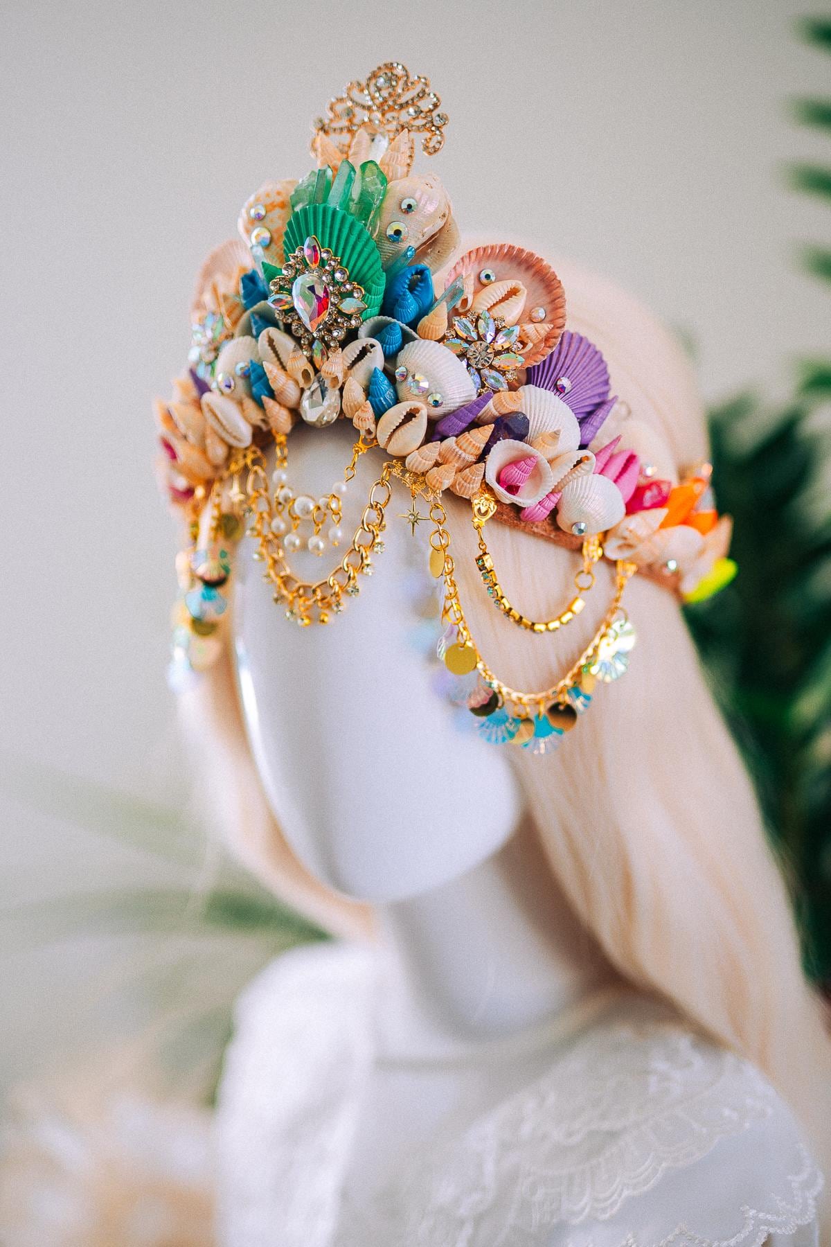 Rainbow Mermaid Crown Seashell Tiara Ocean Goddess Headpiece Pastel Mermaid Crown