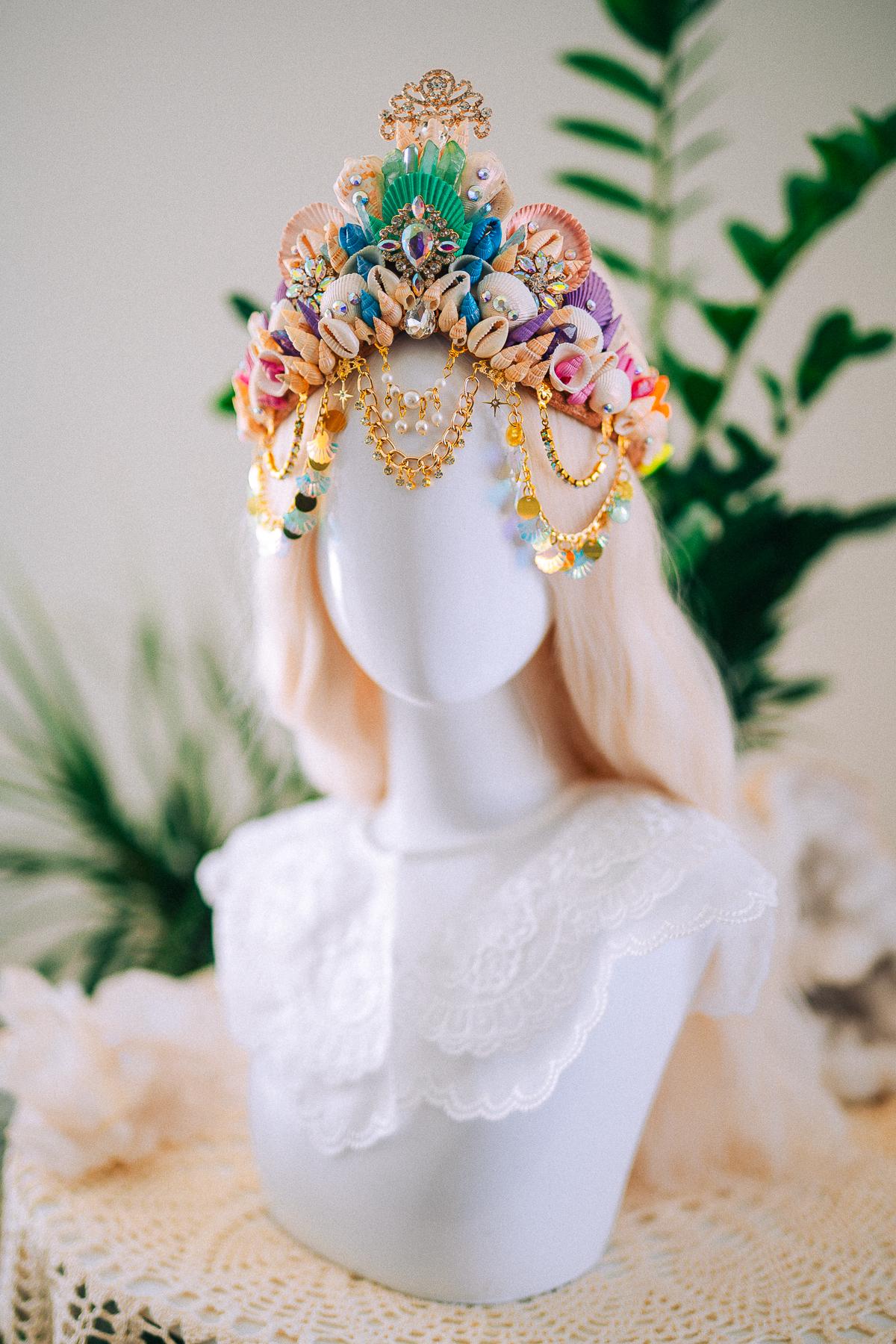 Rainbow Mermaid Crown Seashell Tiara Ocean Goddess Headpiece Pastel Mermaid Crown