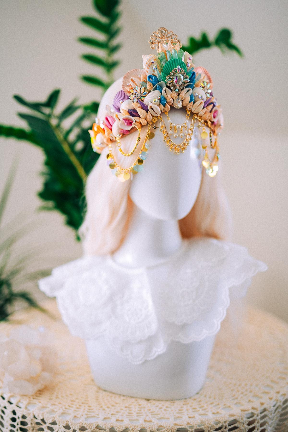 Rainbow Mermaid Crown Seashell Tiara Ocean Goddess Headpiece Pastel Mermaid Crown