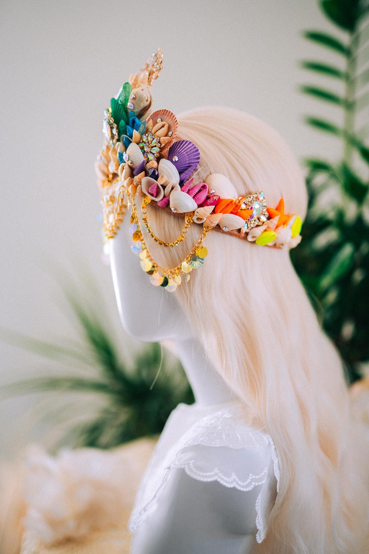 Rainbow Mermaid Crown Seashell Tiara Ocean Goddess Headpiece Pastel Mermaid Crown